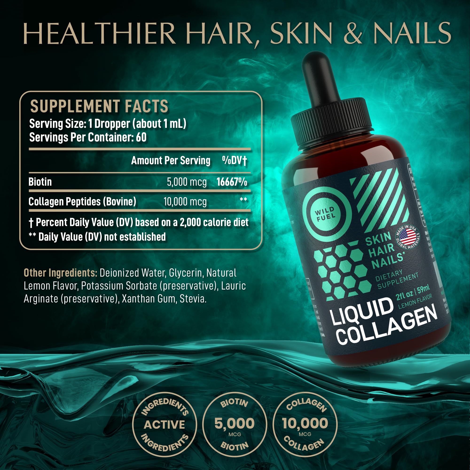 Foto 6 pulgar | Suplementos De Péptidos De Colágeno Líquido Wild Fuel De 10,000 Mcg - Venta Internacional.