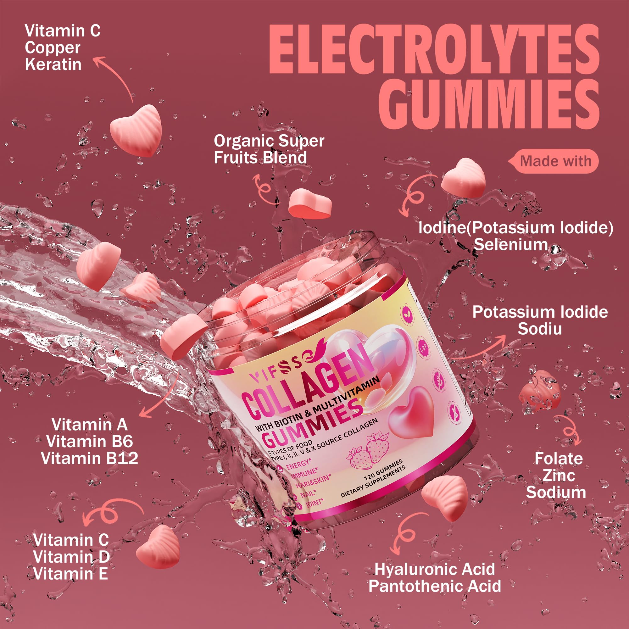 Foto 3 pulgar | Gomitas De Péptido De Colágeno Vifssg Para Mujeres 2500 Mg +biotina 15 Mg - Venta Internacional.