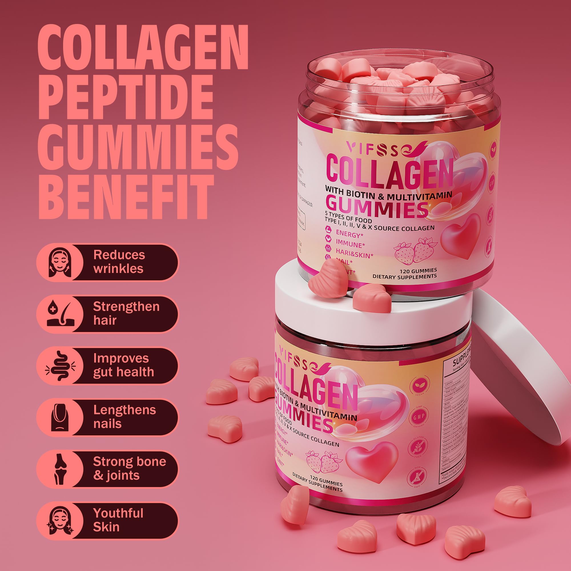 Foto 5 pulgar | Gomitas De Péptido De Colágeno Vifssg Para Mujeres 2500 Mg +biotina 15 Mg - Venta Internacional.
