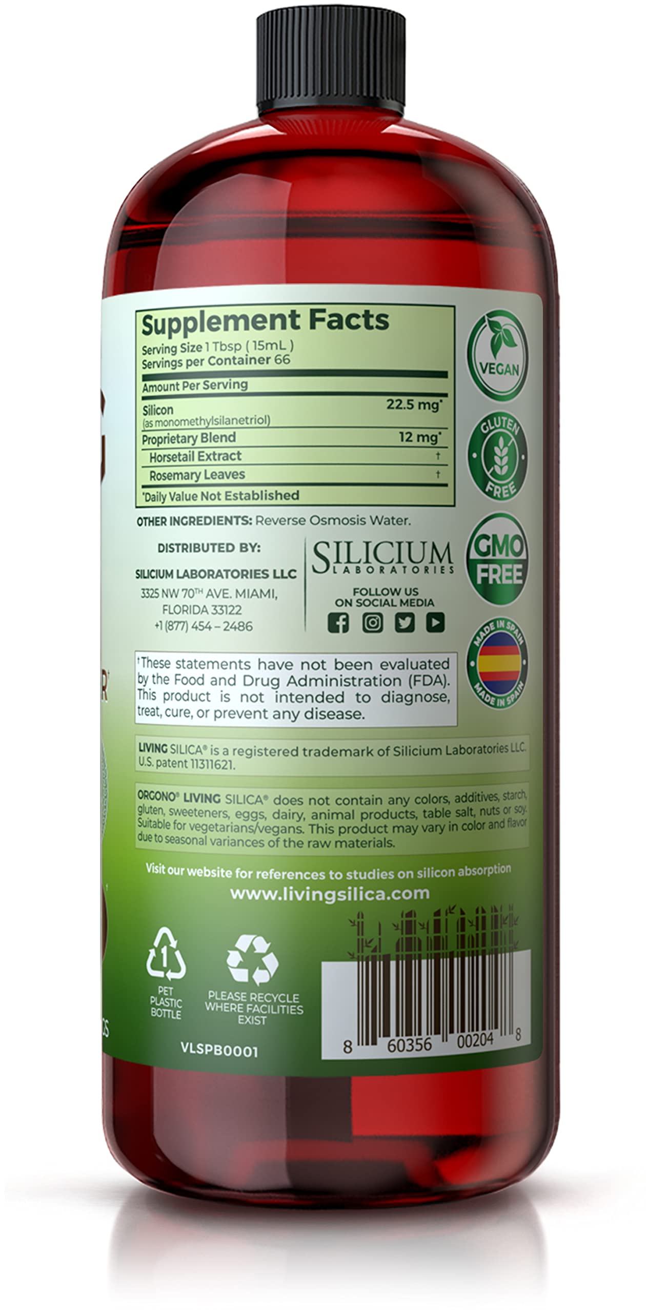 Foto 4 pulgar | Suplemento De Colágeno De Origen Vegetal Orgono Living Silica, 1 Litro - Venta Internacional.