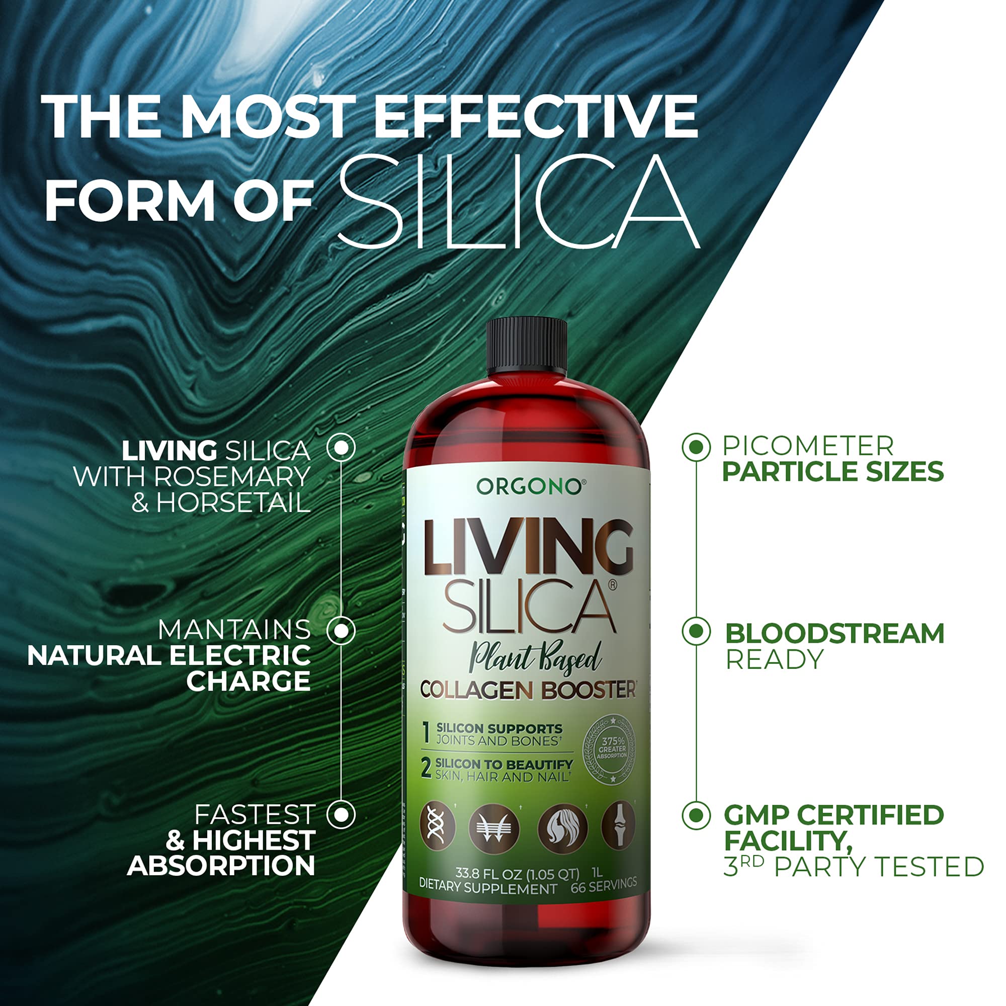 Foto 5 pulgar | Suplemento De Colágeno De Origen Vegetal Orgono Living Silica, 1 Litro - Venta Internacional.