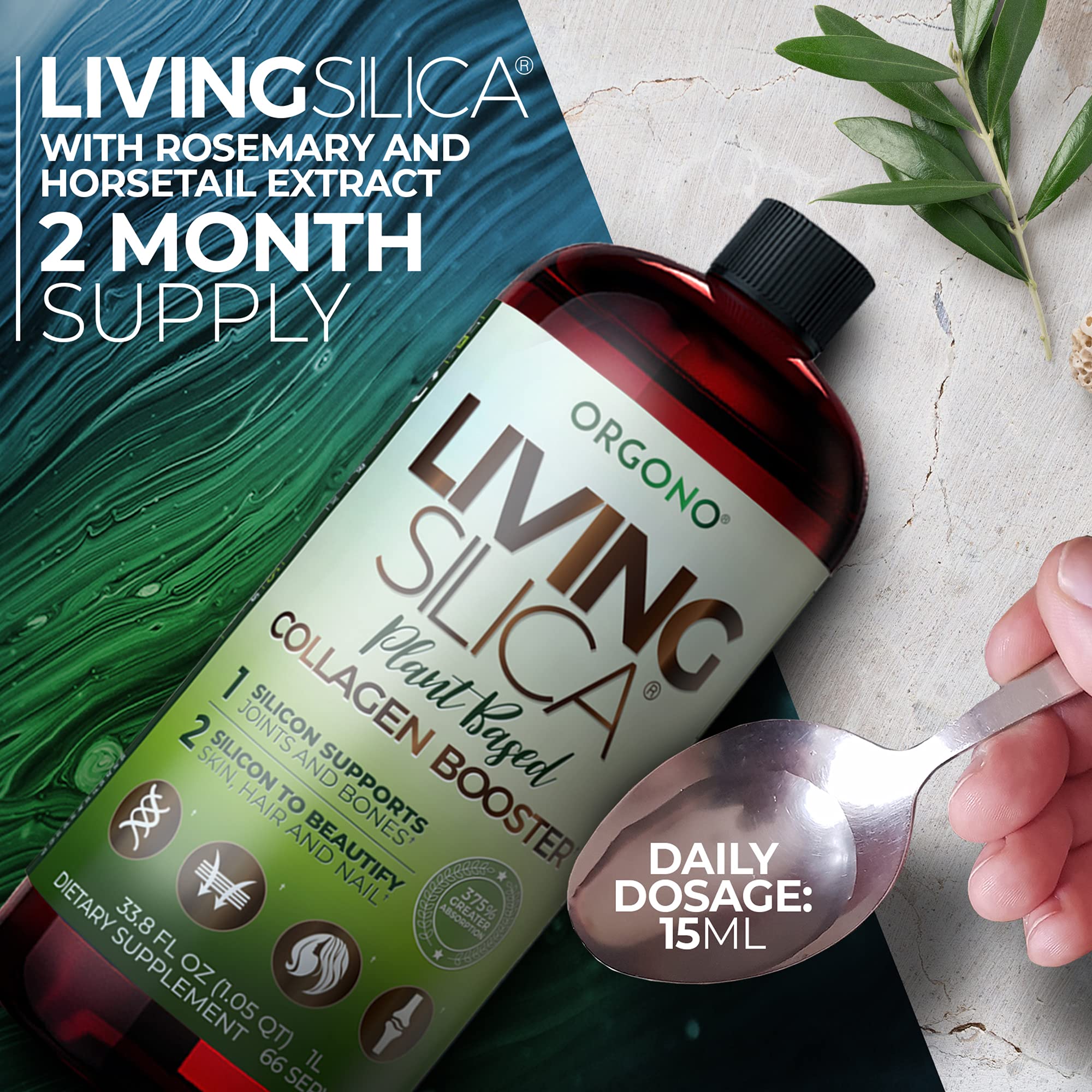 Foto 7 pulgar | Suplemento De Colágeno De Origen Vegetal Orgono Living Silica, 1 Litro - Venta Internacional.