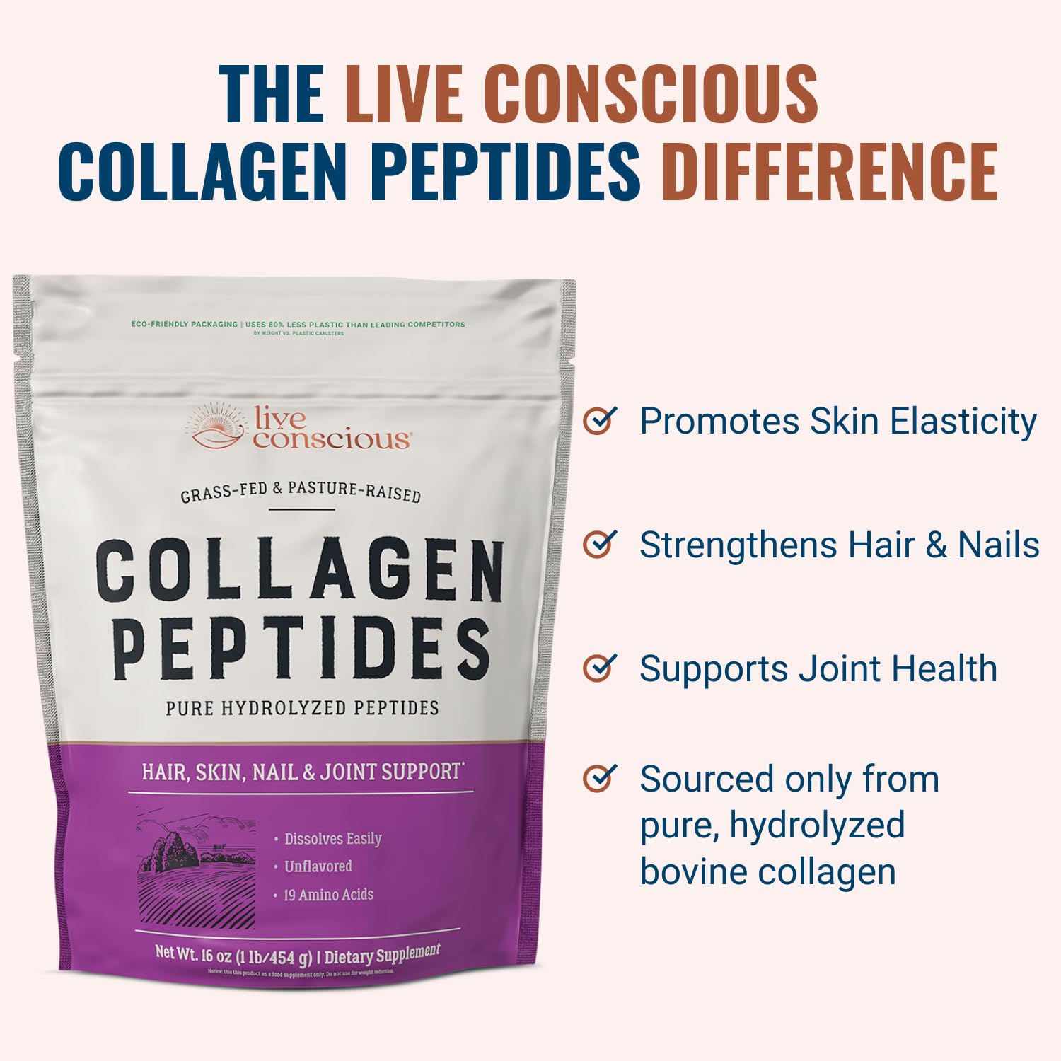 Foto 4 pulgar | Péptidos De Colágeno En Polvo Live Conscious 473 Ml Tipo I Y Iii - Venta Internacional.