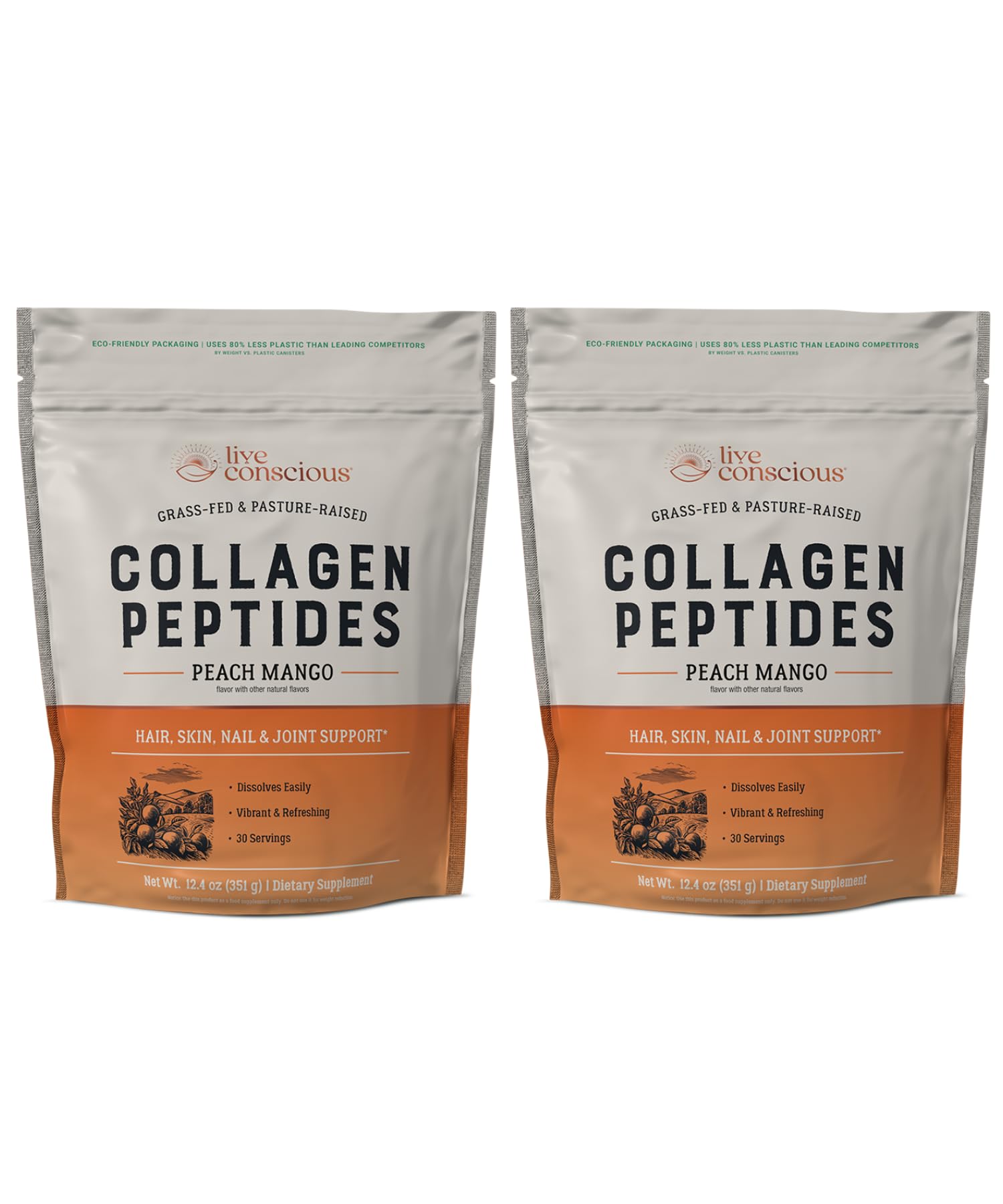 Péptidos De Colágeno En Polvo Live Conscious Peach Mango, Paquete De 2 - Venta Internacional.