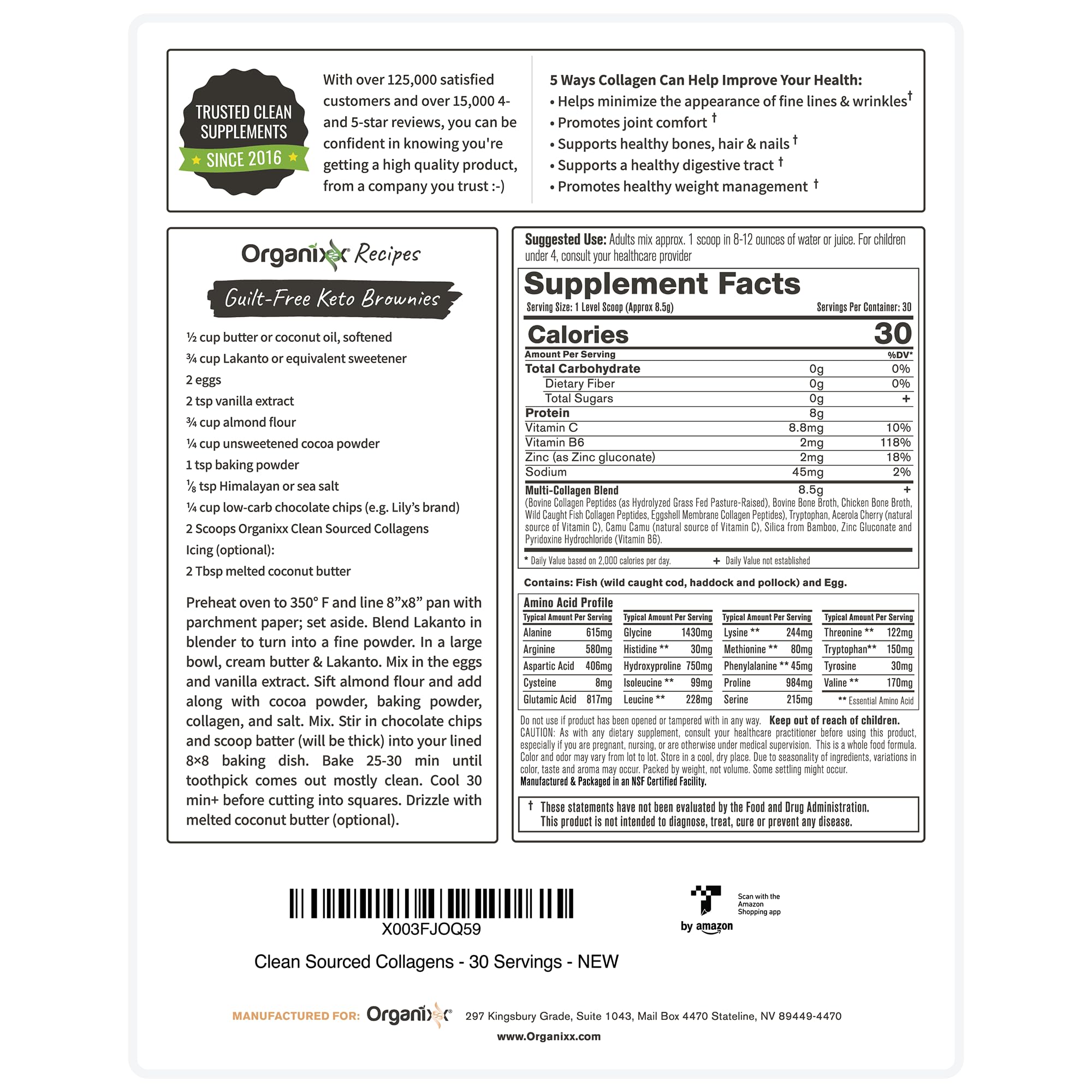 Péptidos De Colágeno En Polvo Organixx Con Vitamina C 30 Porciones - Venta Internacional.