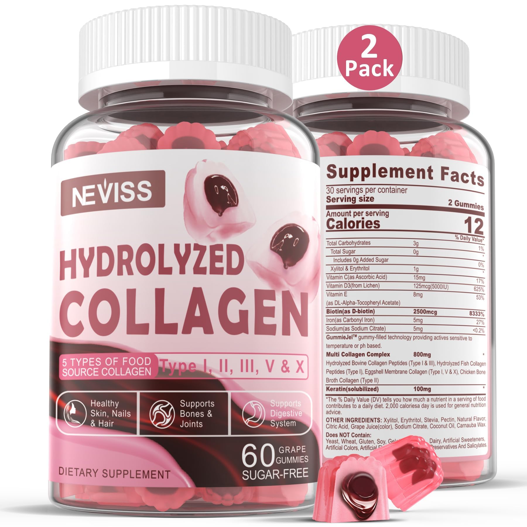 Foto 2 pulgar | Gomitas De Colágeno Con Péptidos Hidrolizados Neviss 800 Mg Con Biotina - Venta Internacional.