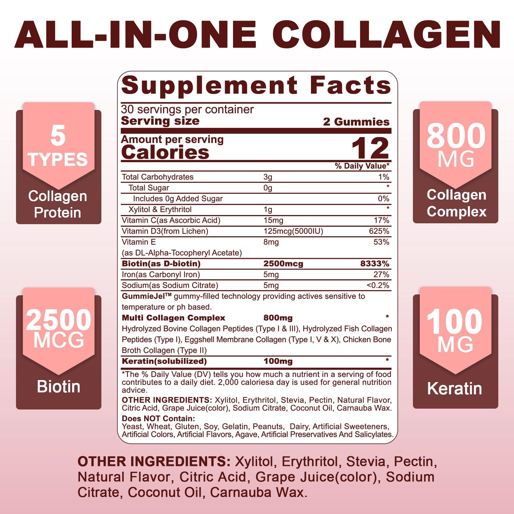 Foto 3 pulgar | Gomitas De Colágeno Con Péptidos Hidrolizados Neviss 800 Mg Con Biotina - Venta Internacional.
