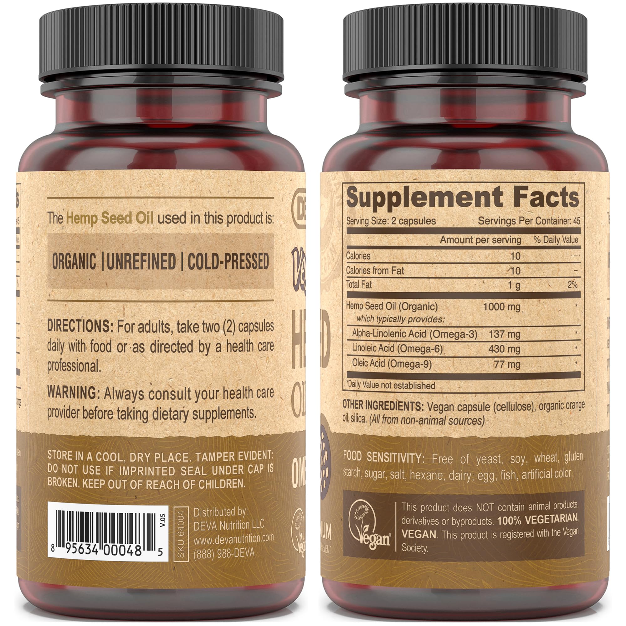 Foto 3 pulgar | Suplemento Deva Aceite De Semilla De Cáñamo Virgen Vegano 90 Cápsulas X2 - Venta Internacional.