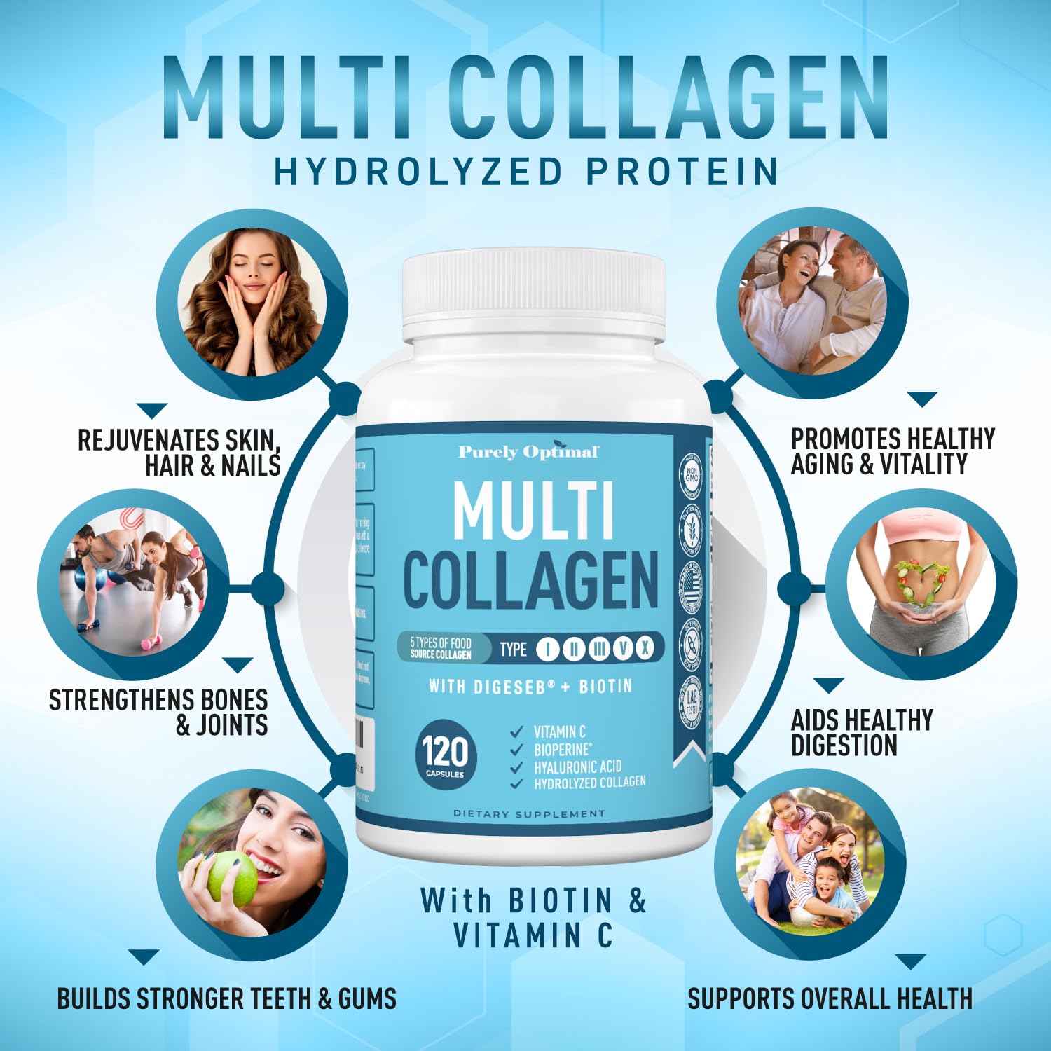 Foto 4 pulgar | Suplemento Purely Optimal Multi Collagen 120 Cápsulas - Venta Internacional.