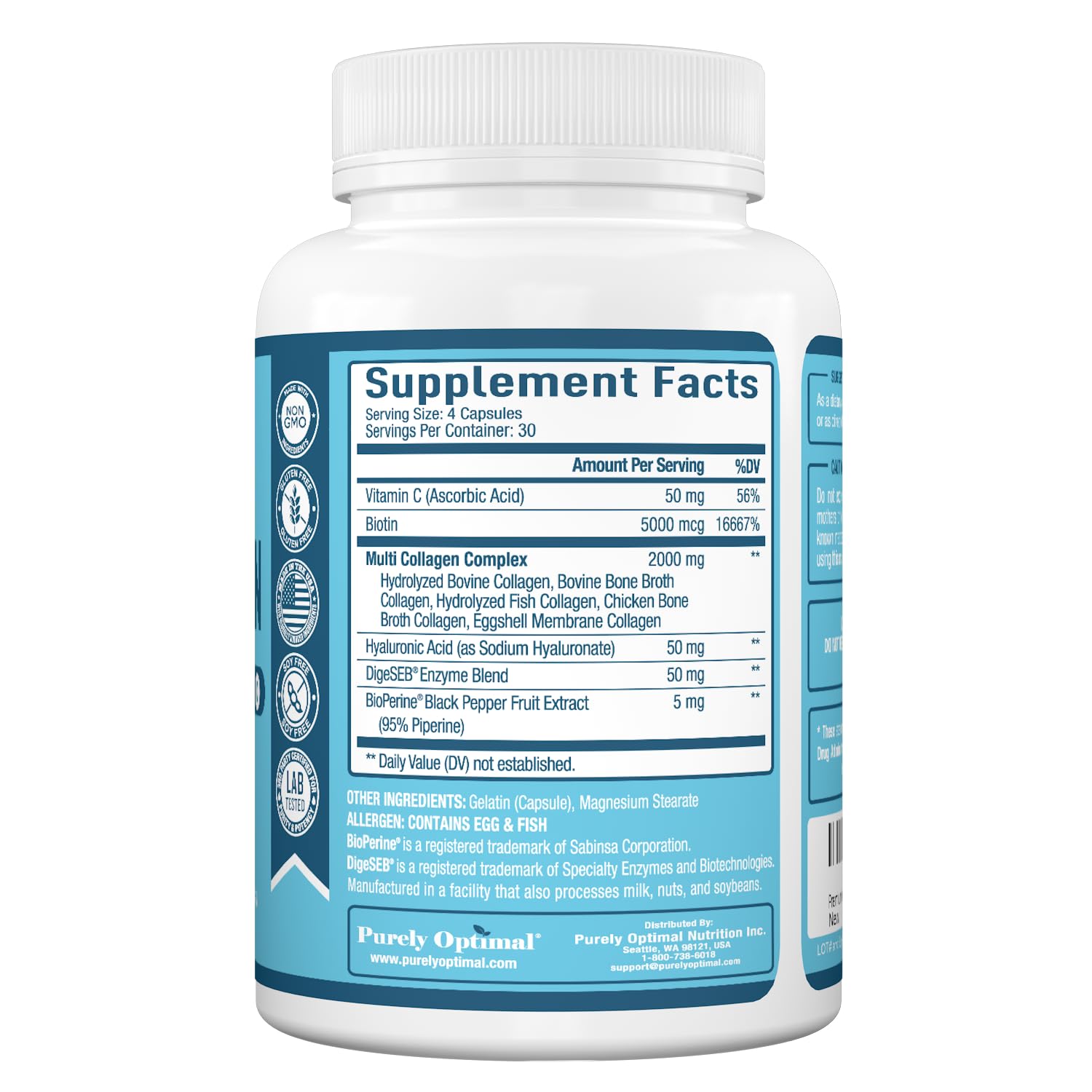 Foto 7 pulgar | Suplemento Purely Optimal Multi Collagen 120 Cápsulas - Venta Internacional.