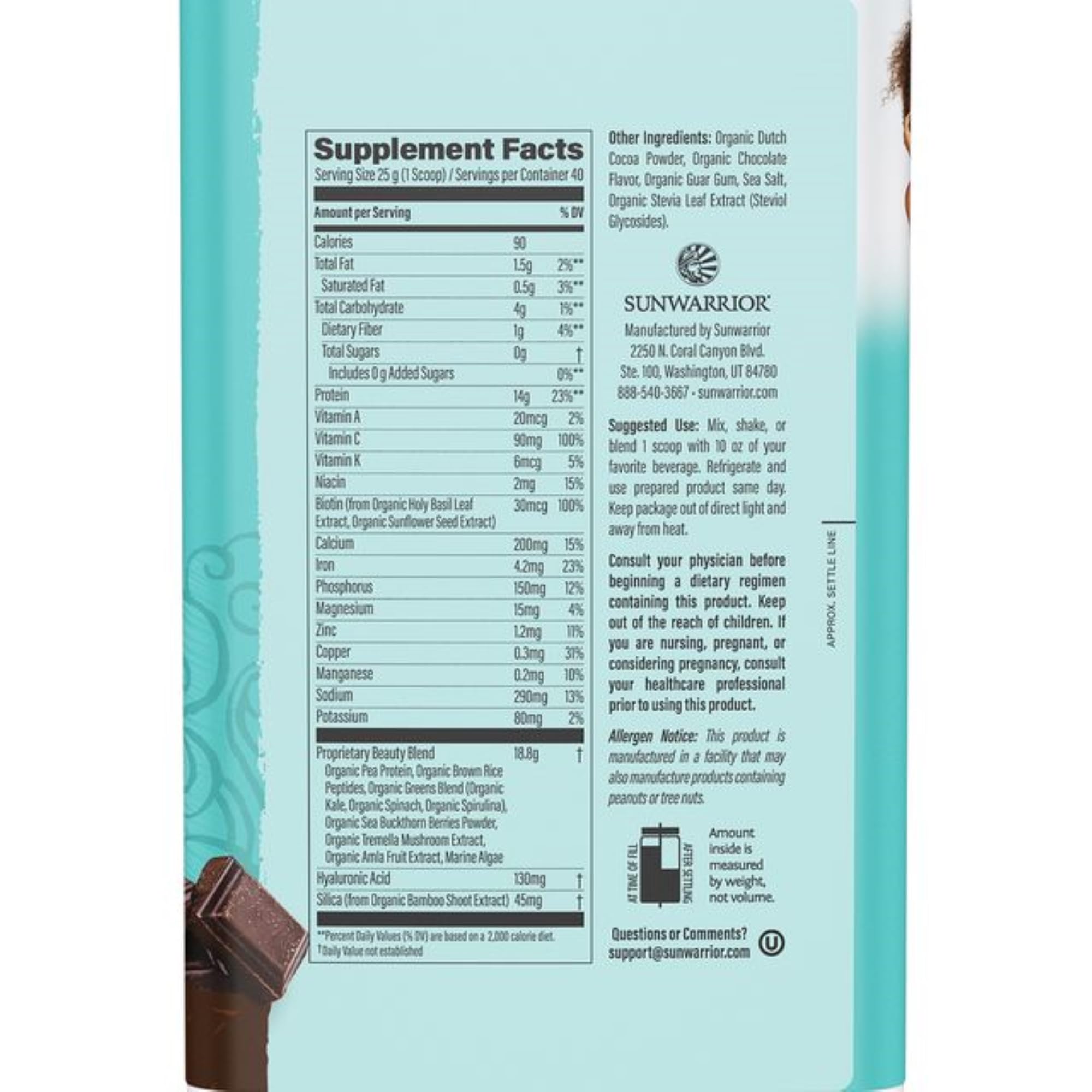 Foto 2 | Proteína De Colágeno En Polvo Sunwarrior Vegan Chocolate 40 Porciones - Venta Internacional.