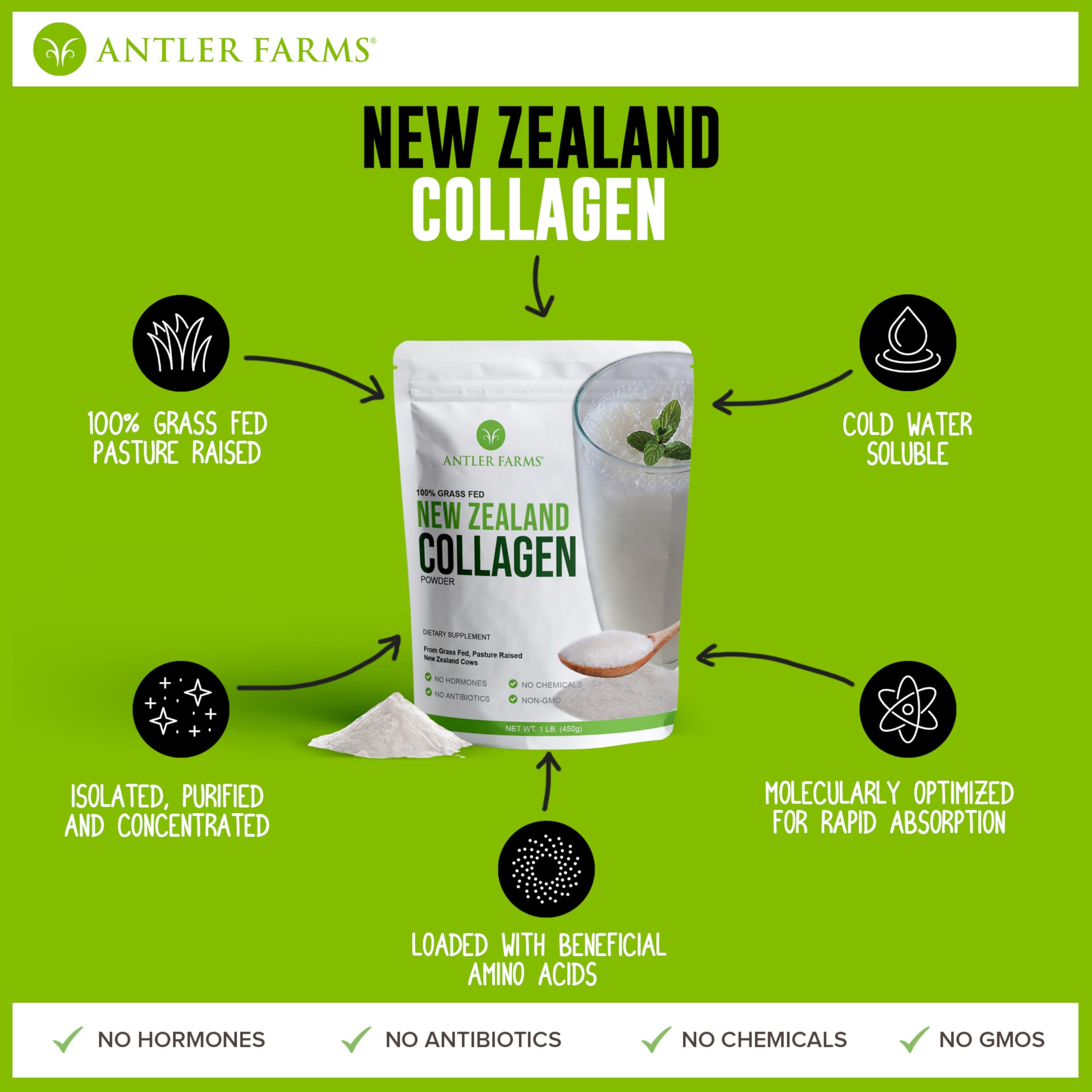 Foto 4 | Colágeno En Polvo Antler Farms 100% Puro De Nueva Zelanda, 454 G - Venta Internacional.