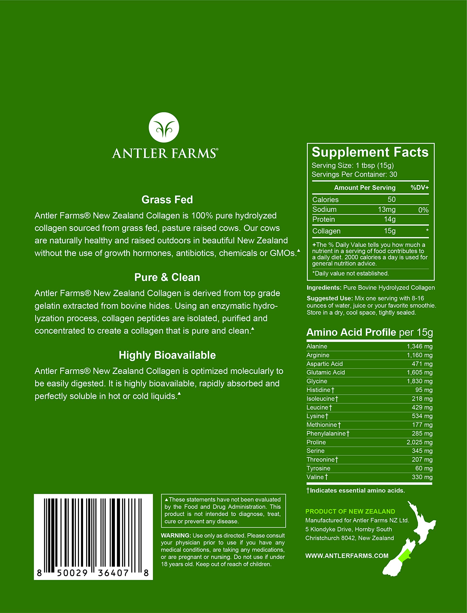 Foto 6 | Colágeno En Polvo Antler Farms 100% Puro De Nueva Zelanda, 454 G - Venta Internacional.