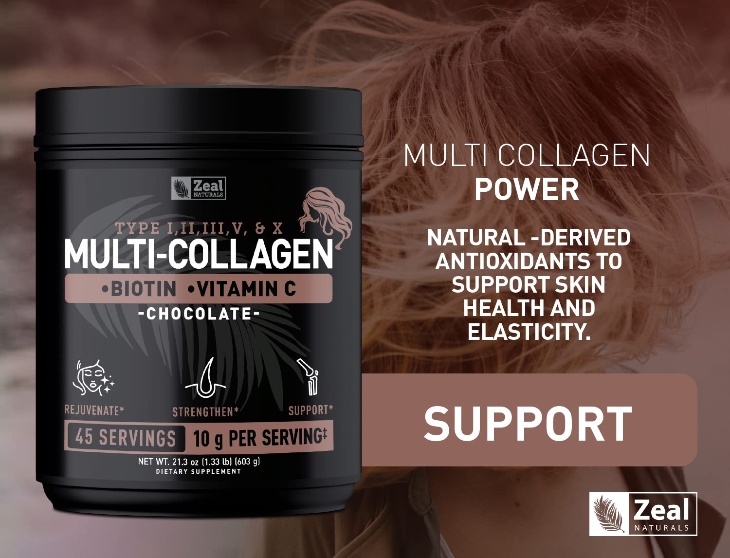 Foto 8 pulgar | Péptidos De Colágeno, Proteína En Polvo, Zeal Naturals Chocolate - Venta Internacional.
