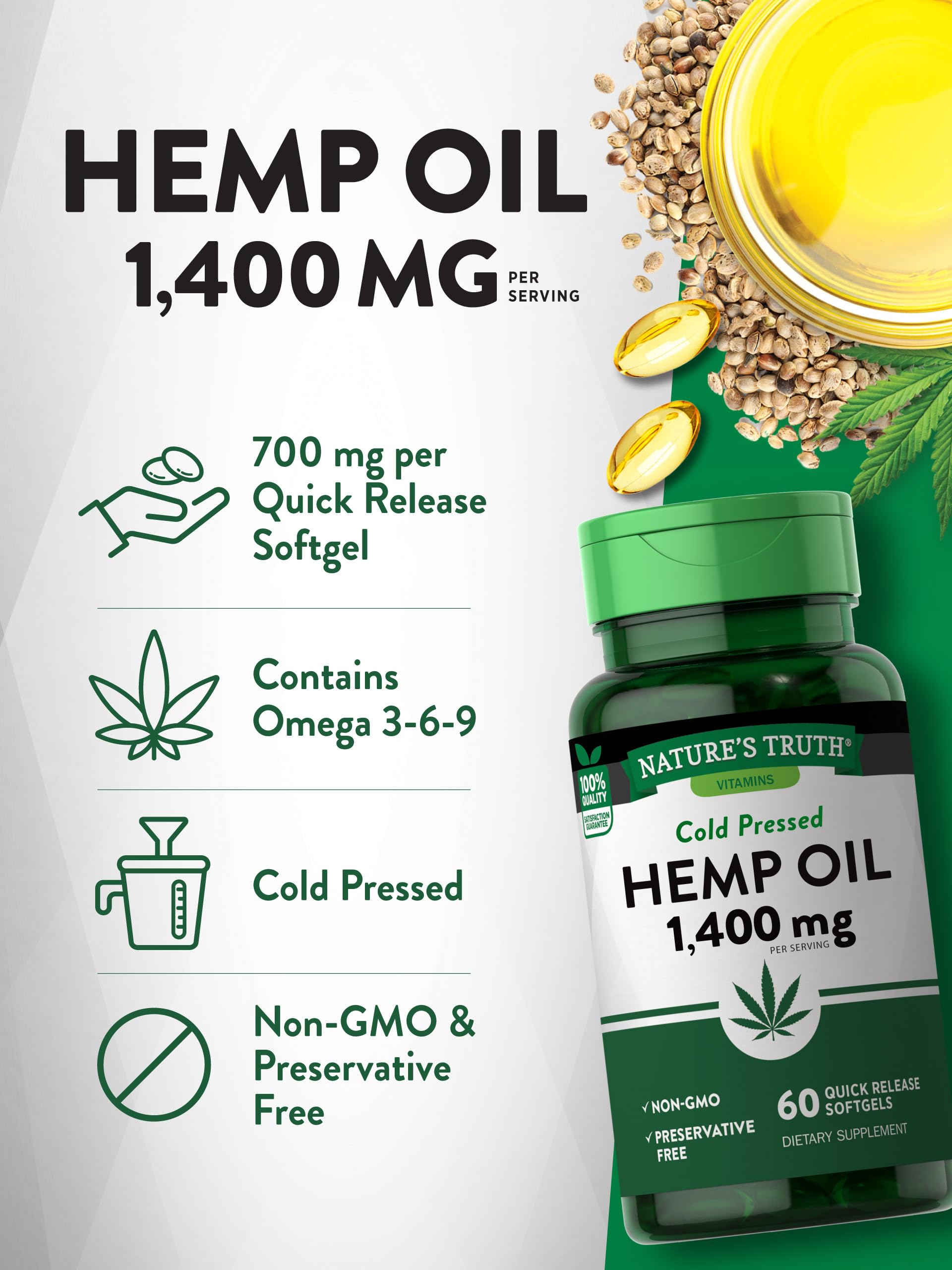 Foto 5 pulgar | Suplemento De Aceite De Cáñamo Nature's Truth 1400 Mg 60 Cápsulas Blandas - Venta Internacional.