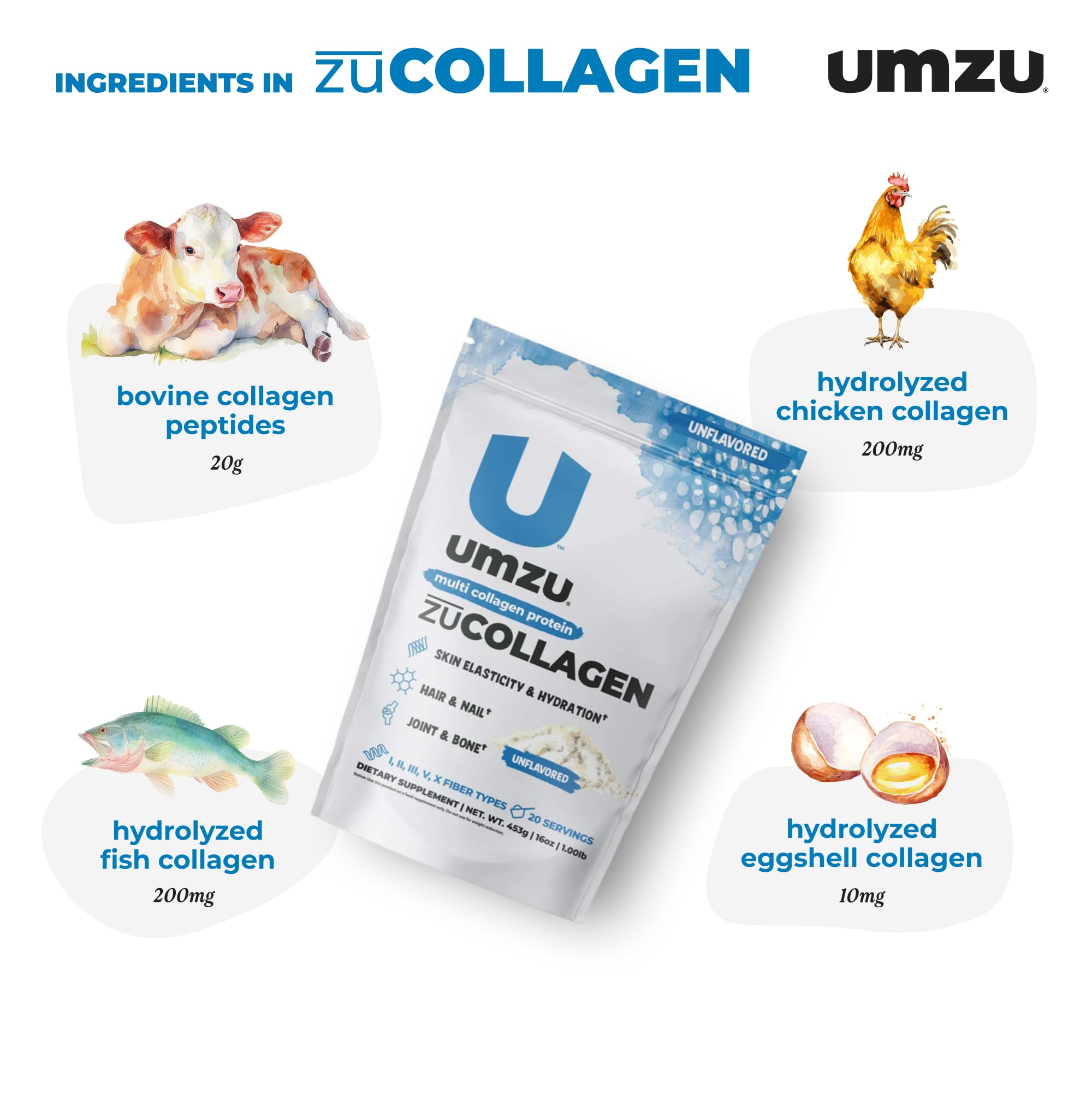 Foto 4 pulgar | Proteína En Polvo Umzu Zucollagen Hidrolizada, 20 G De Proteína - Venta Internacional.