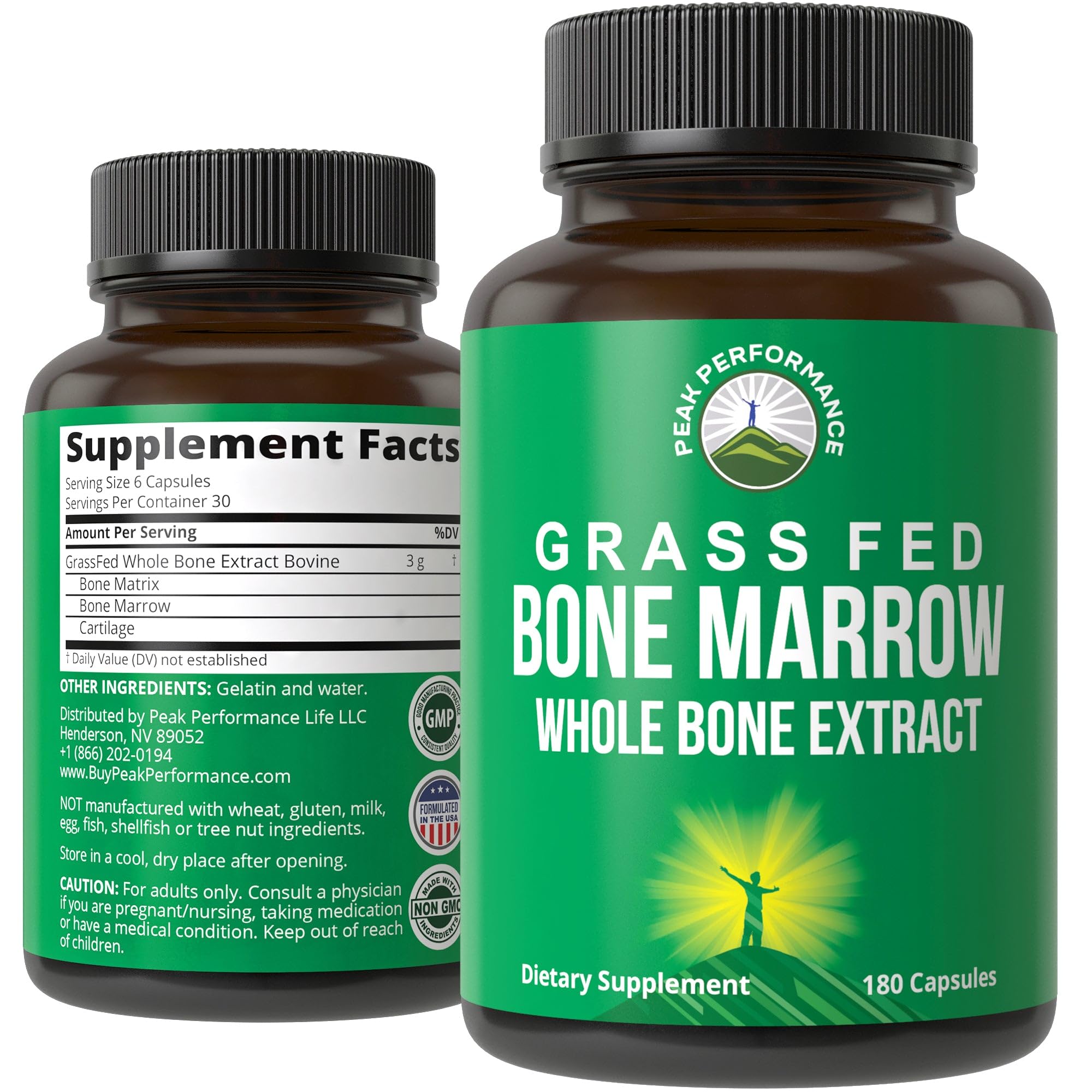 Suplemento Peak Performance Grass Fed Bone Marrow 180 Cápsulas - Venta Internacional.