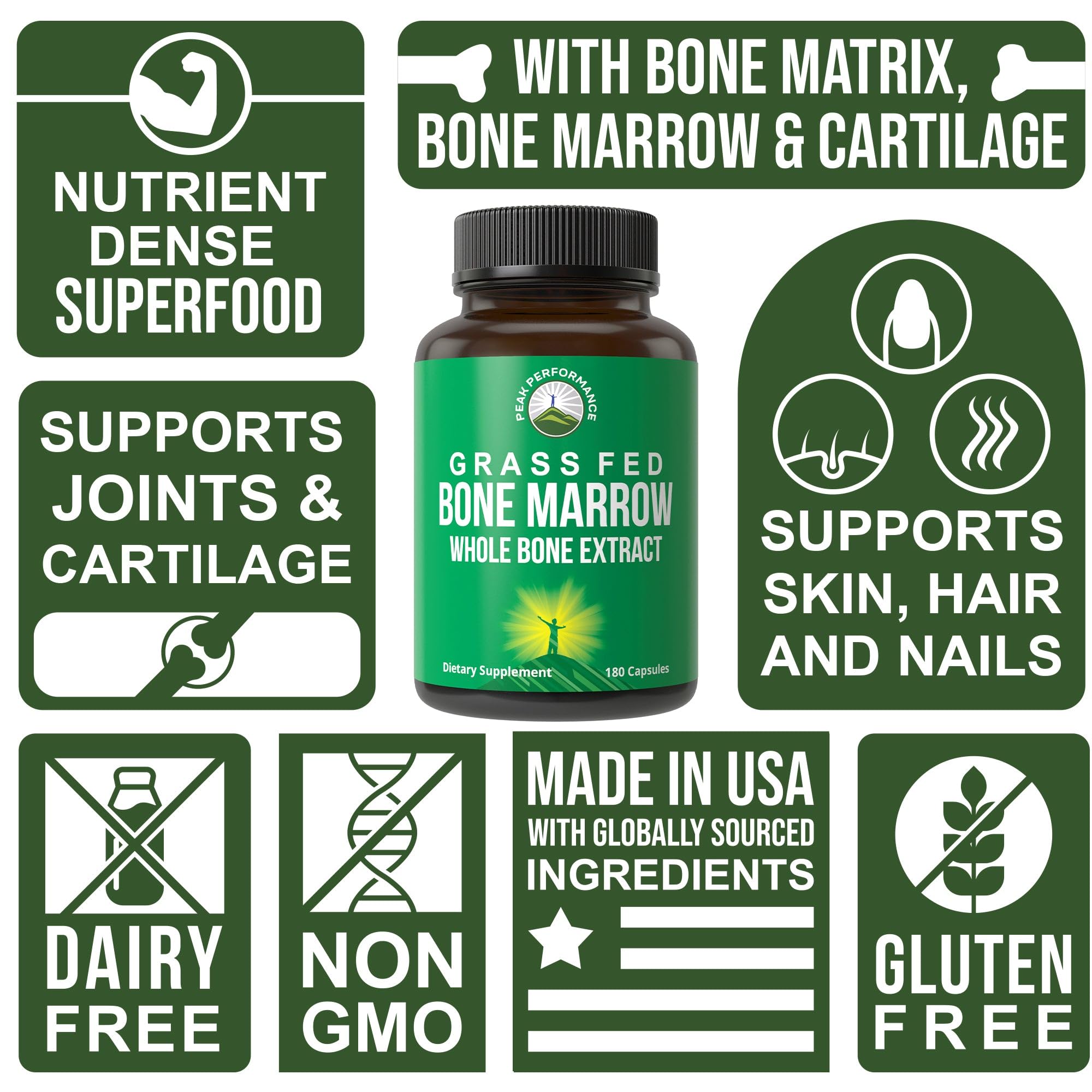 Foto 4 pulgar | Suplemento Peak Performance Grass Fed Bone Marrow 180 Cápsulas - Venta Internacional.