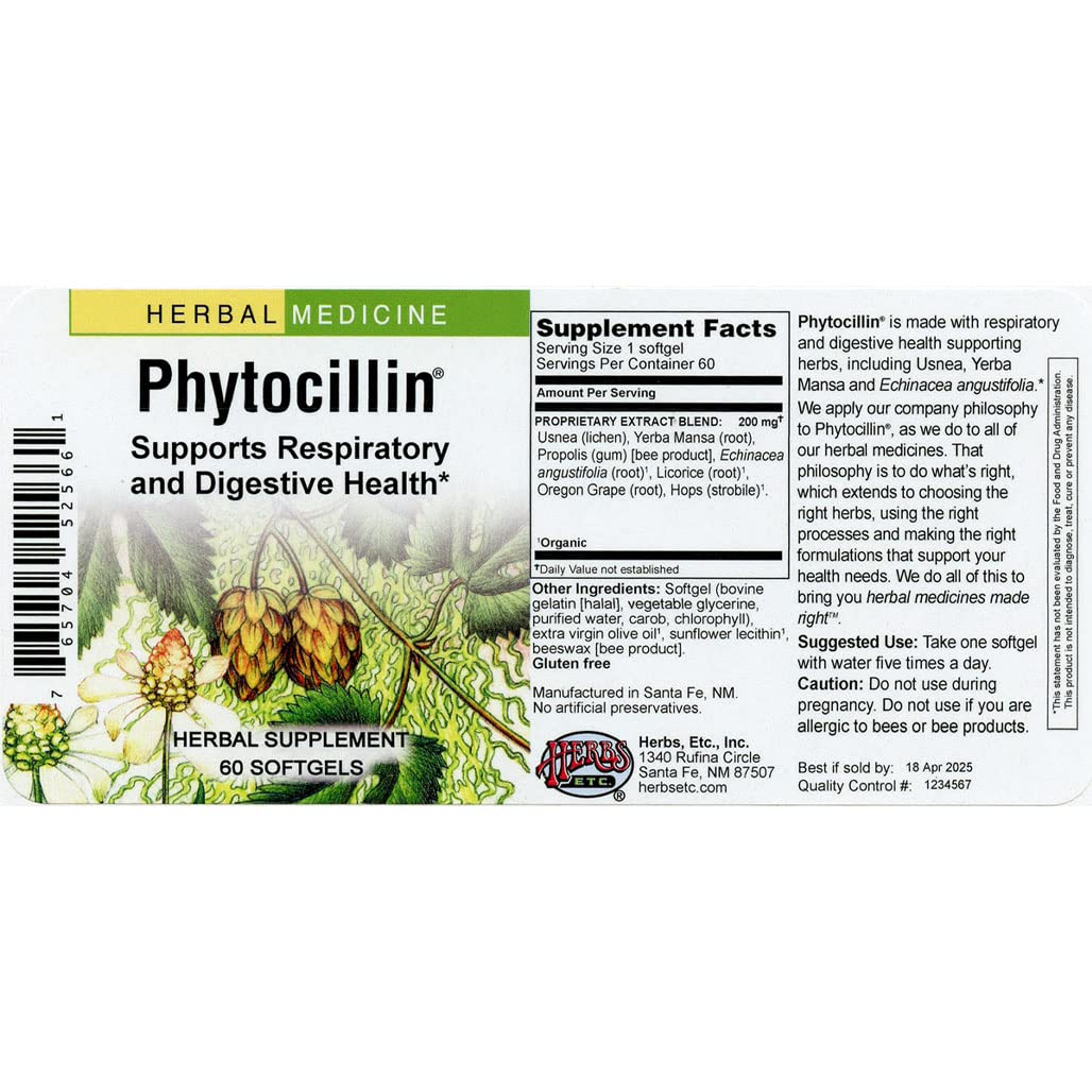 Foto 3 pulgar | Frasco De 60 Cápsulas Blandas De Phytocillin De Supplement Herbs Etc - Venta Internacional.