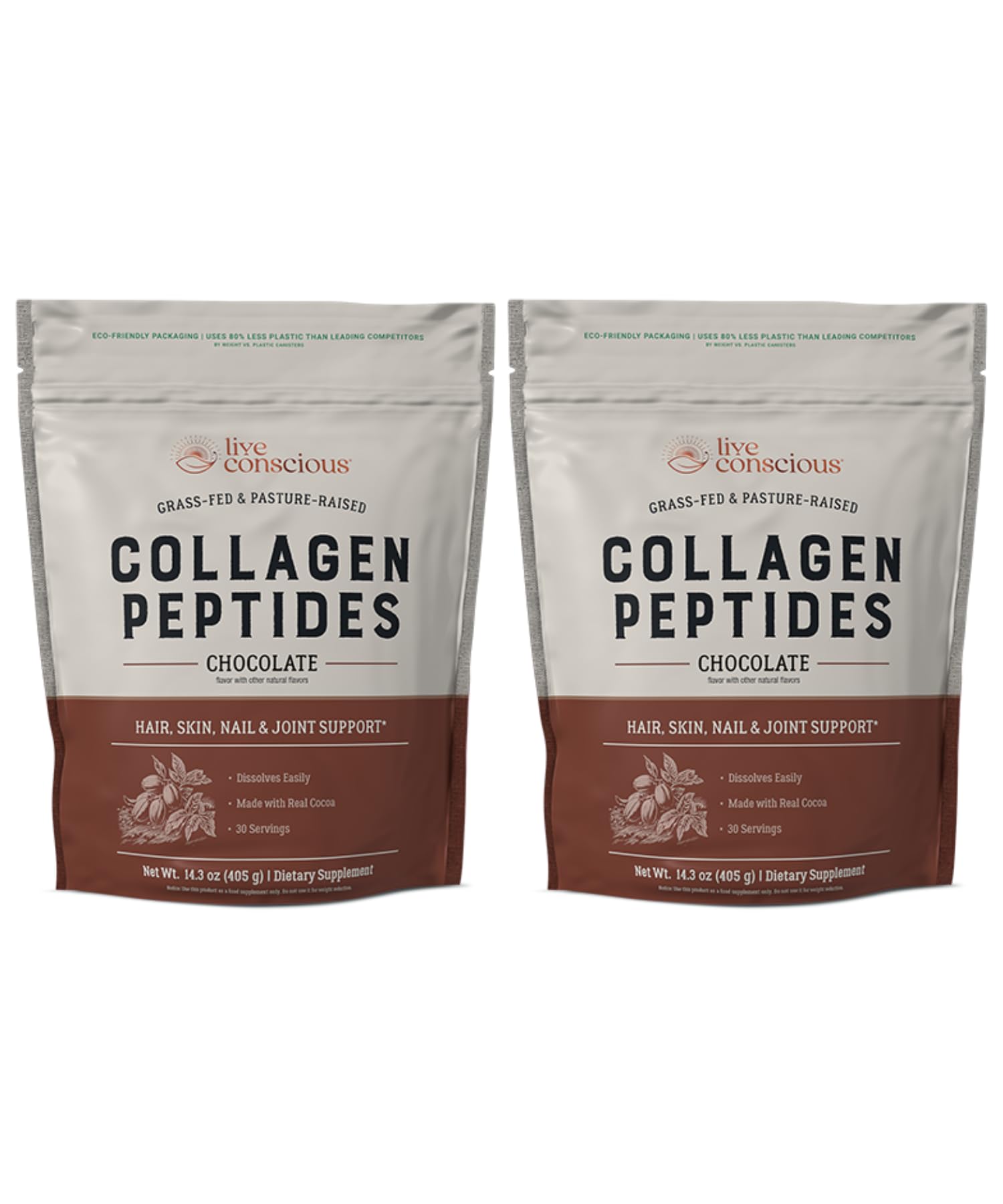 Peptidos De Colágeno En Polvo Live Conscious Chocolate, Paquete De 2 - Venta Internacional.