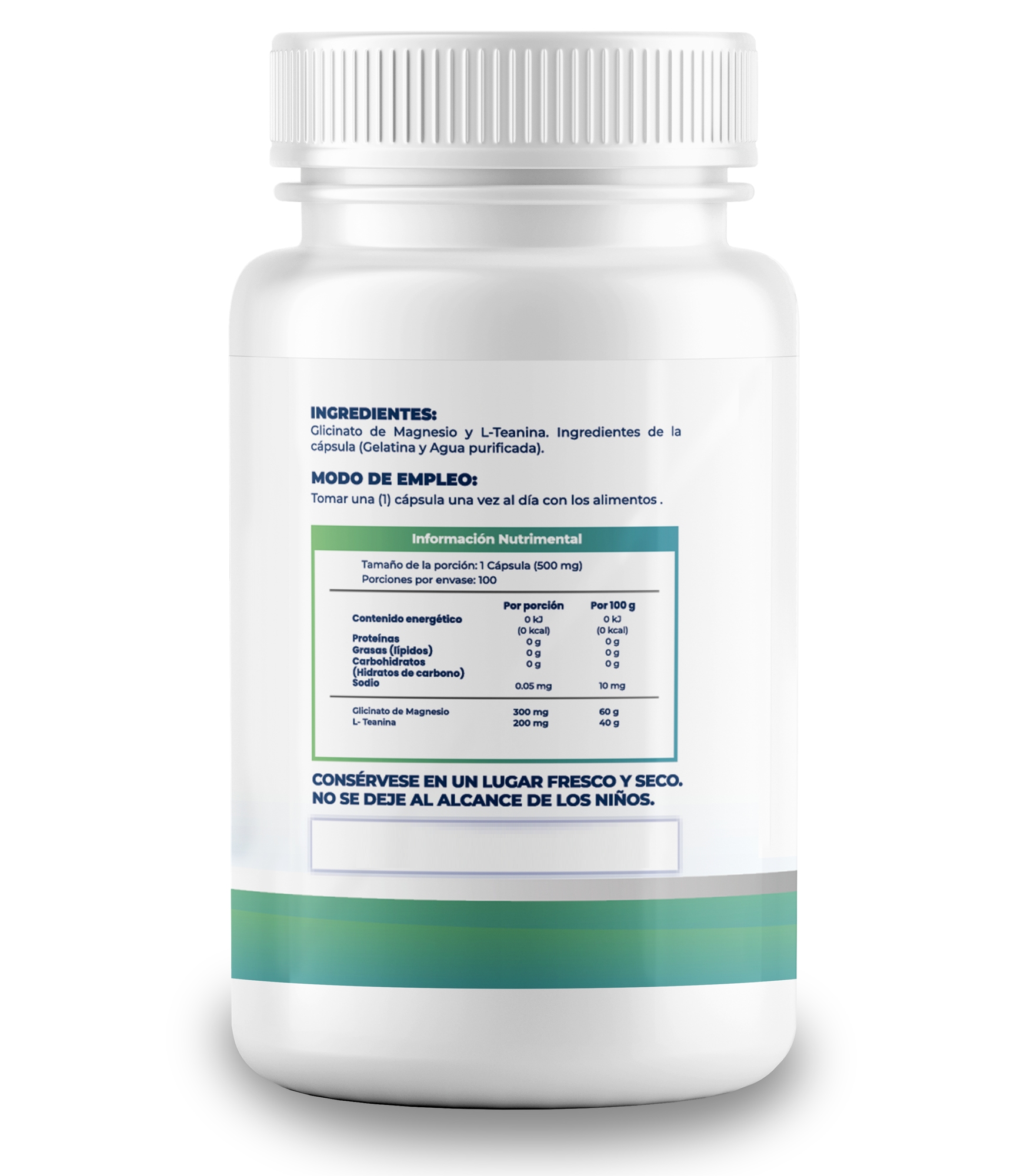 Foto 2 | L- Teanina Con Magnesio (glicinato De Magnesio) - 500mg Por Cápsula - 100 Cápsulas- L-theanine & Glycinate