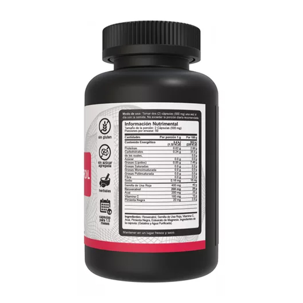 Foto 2 | Resveratrol 400mg Vnat 100 Capsulas Semilla De Uva Roja Y Acai