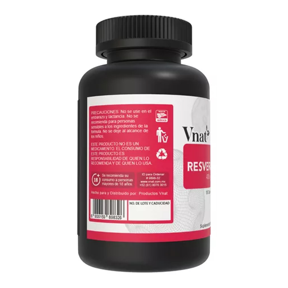 Foto 4 pulgar | Resveratrol 400mg Vnat 100 Capsulas Semilla De Uva Roja Y Acai