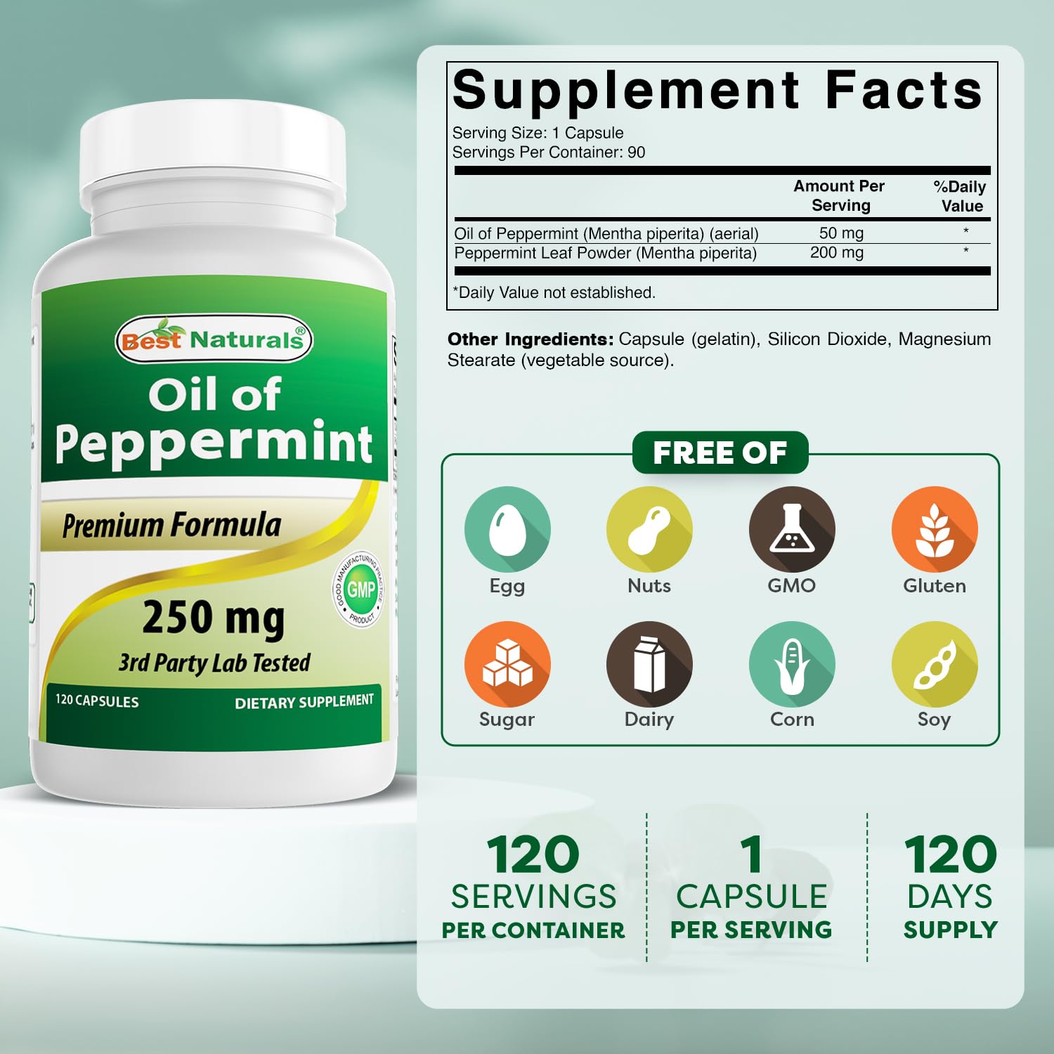 Foto 3 pulgar | Suplemento Best Naturals Aceite De Menta 250 Mg 120 Cápsulas X2 - Venta Internacional.