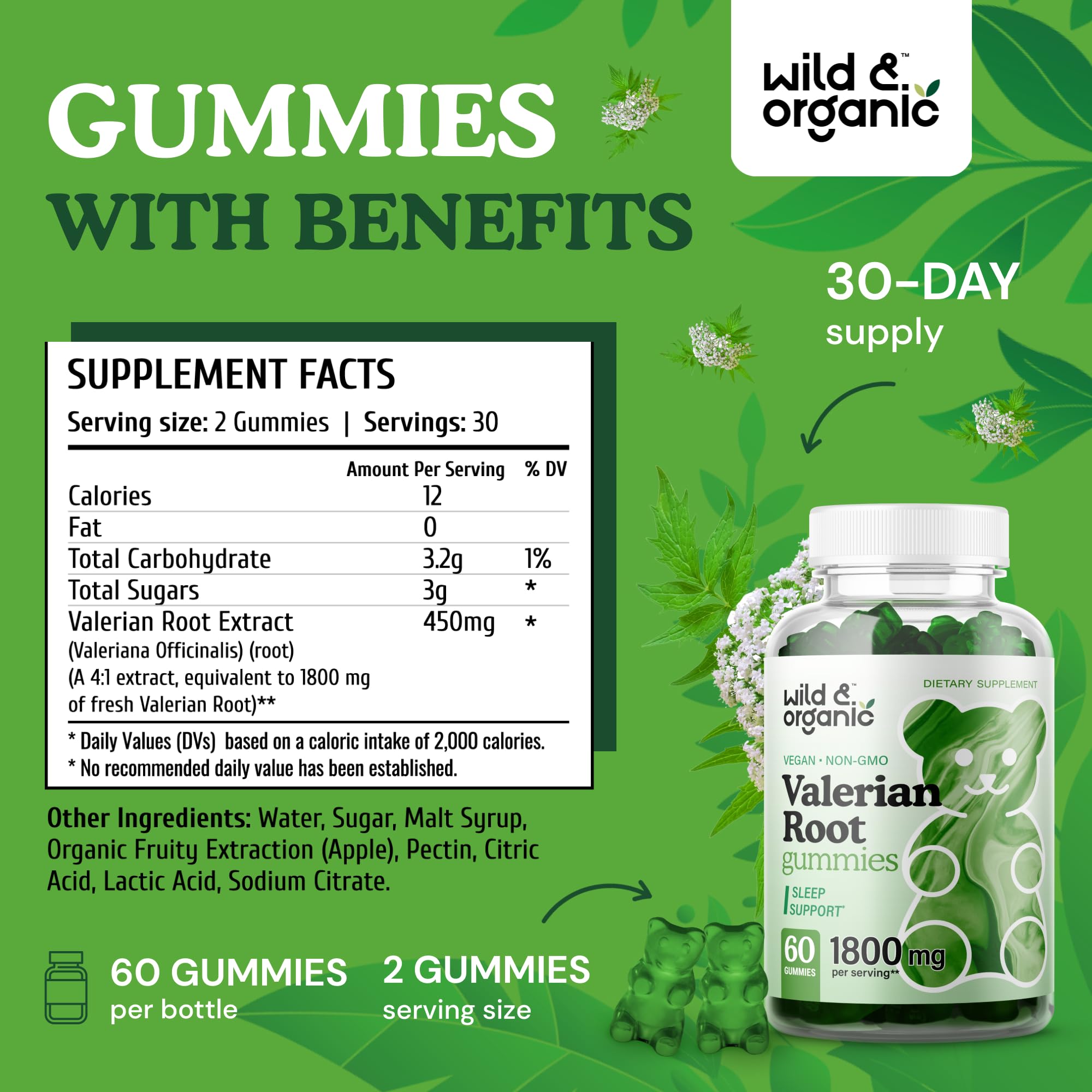 Foto 4 pulgar | Suplemento De Gomitas De Raíz De Valeriana Silvestres Y Orgánicas 1800 Mg 60 G - Venta Internacional.