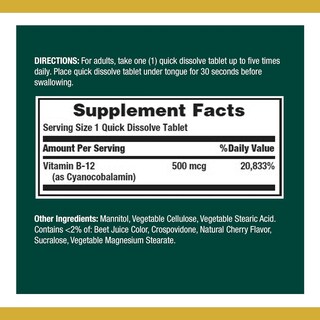 Foto 2 | Suplemento de Vitamina B-12 de Nature's Bounty 500 MCG 100 Tabletas - Venta Internacional