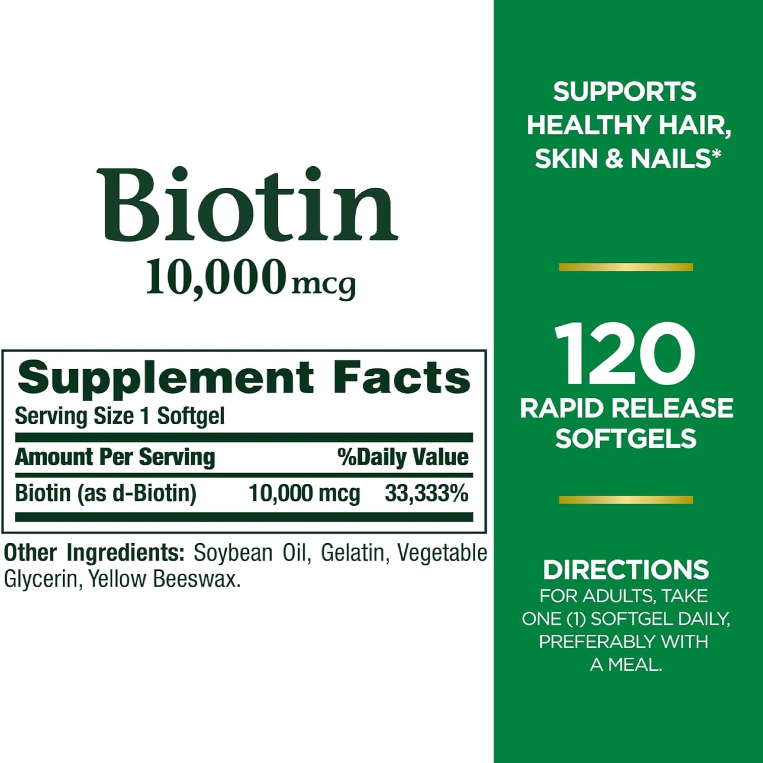Foto 5 pulgar | Suplemento Nature's Bounty Cápsulas Blandas de Biotina de 10000 mcg 120 Unidades X2 - Venta Internacional