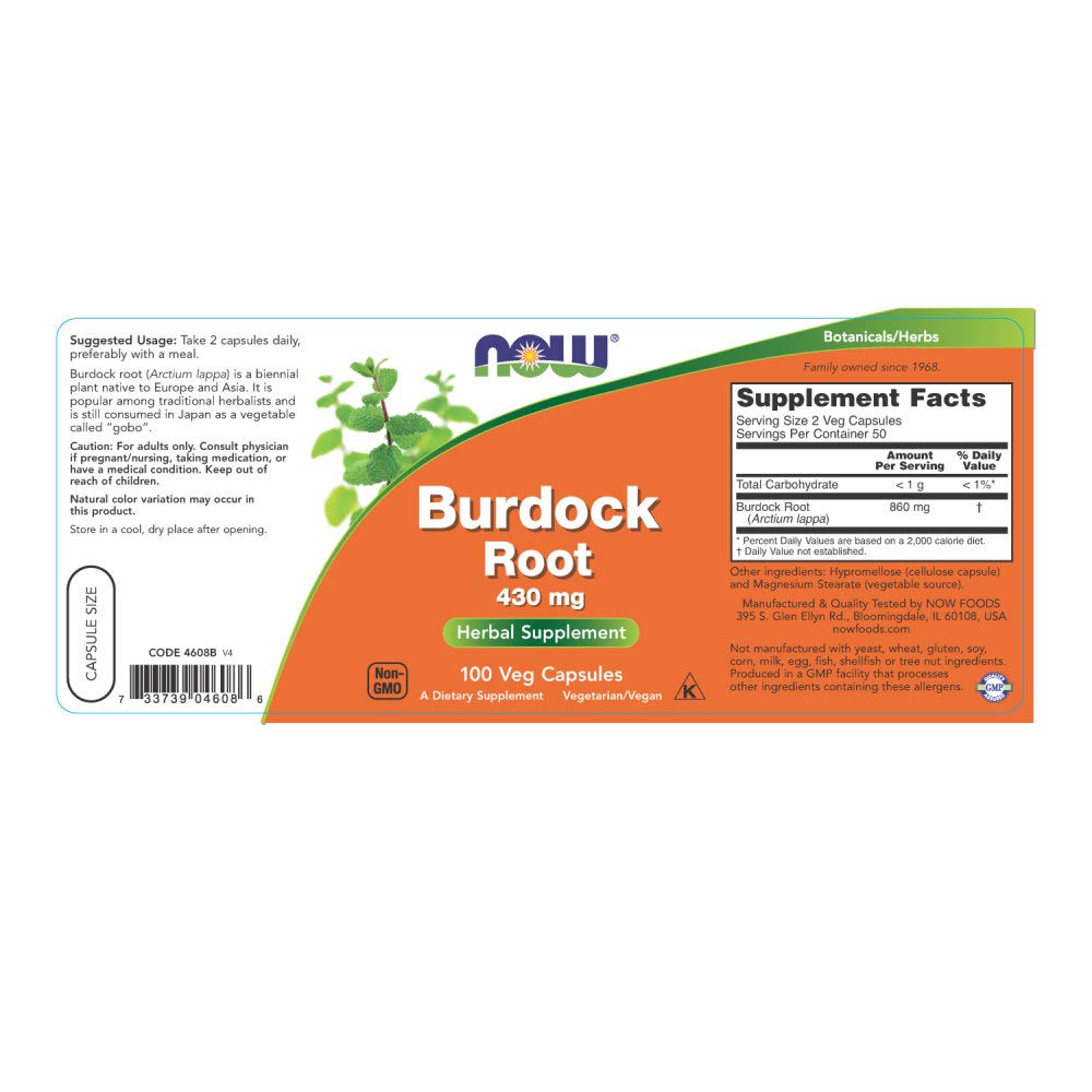 Foto 3 pulgar | Suplemento Now Foods Raíz de Bardana 430 mg 100 Cápsulas Vegetales - Venta Internacional