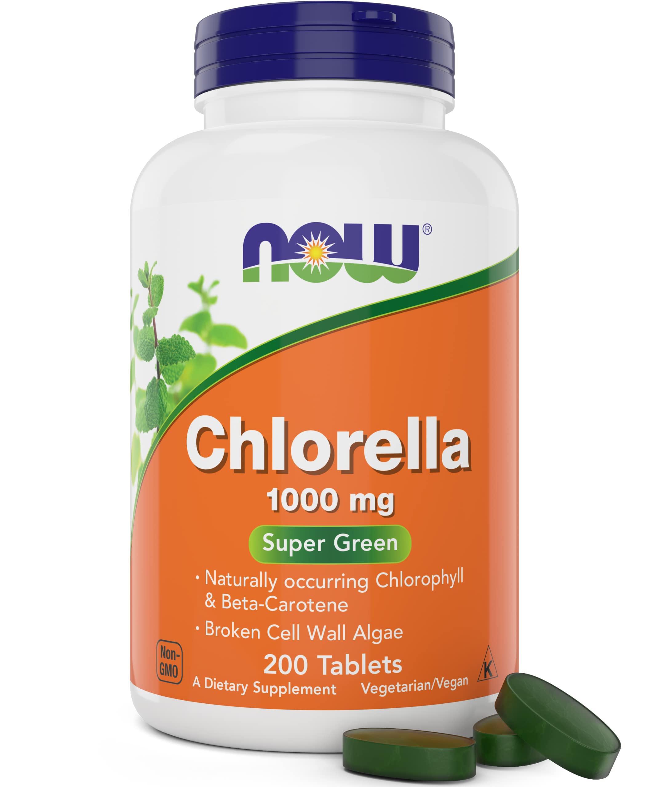 Tabletas de Clorella Now Foods 1000 mg 200 Tabletas Premium sin OGM - Venta Internacional