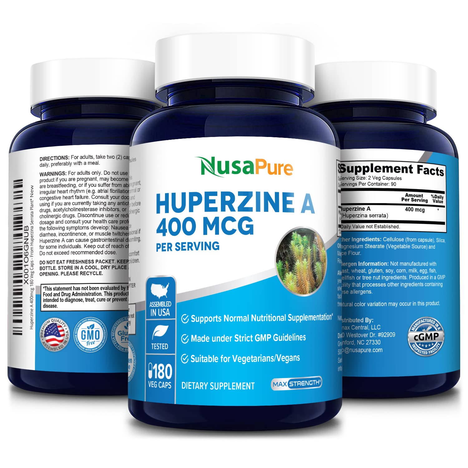 Foto 3 pulgar | Suplemento NusaPure Huperzine a 400 mcg 180 Cápsulas Vegetarianas - Venta Internacional