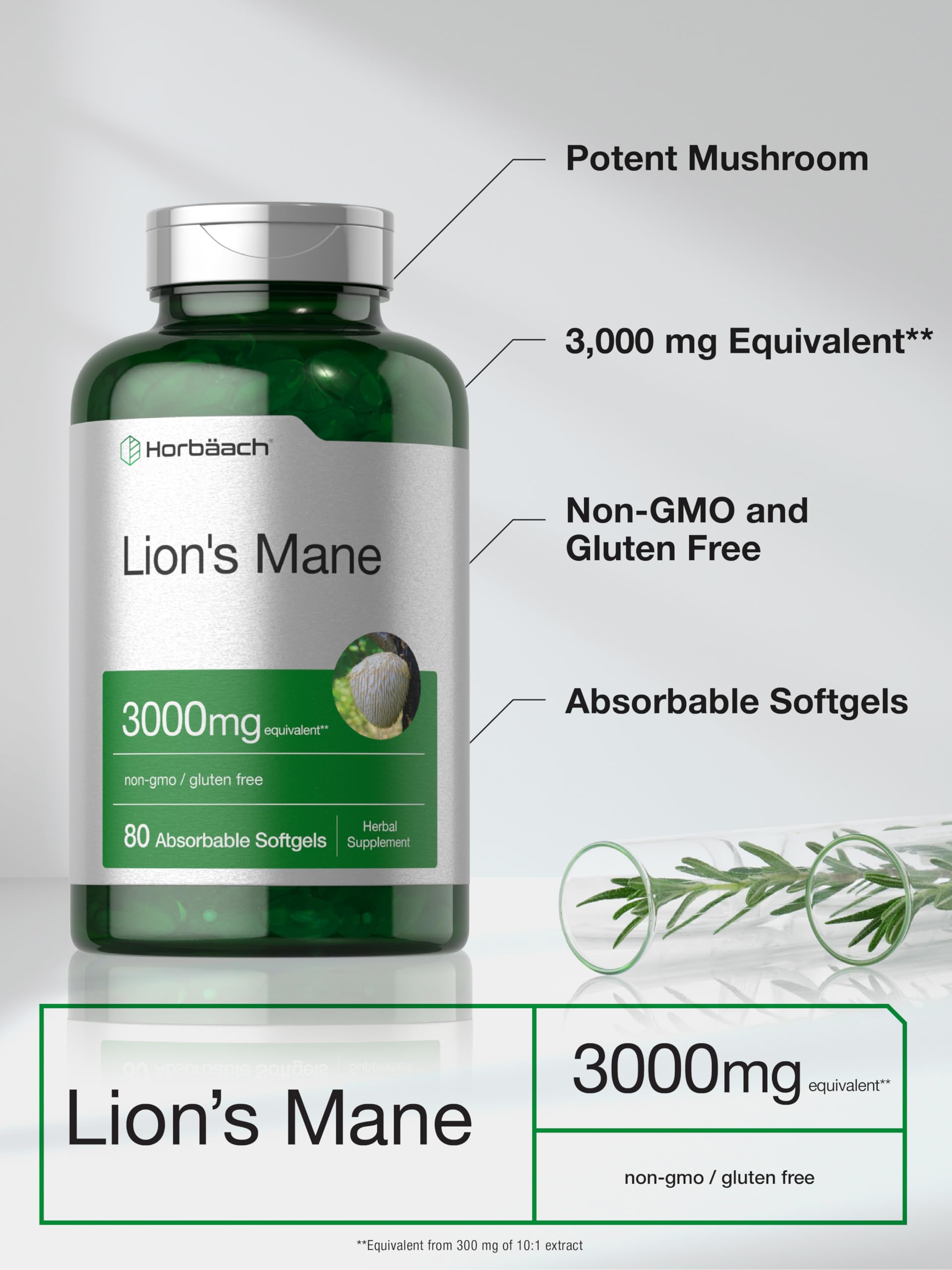 Foto 5 pulgar | Suplemento Horbäach Lion's Mane 3000 Mg 80 Cápsulas- Venta Internacional