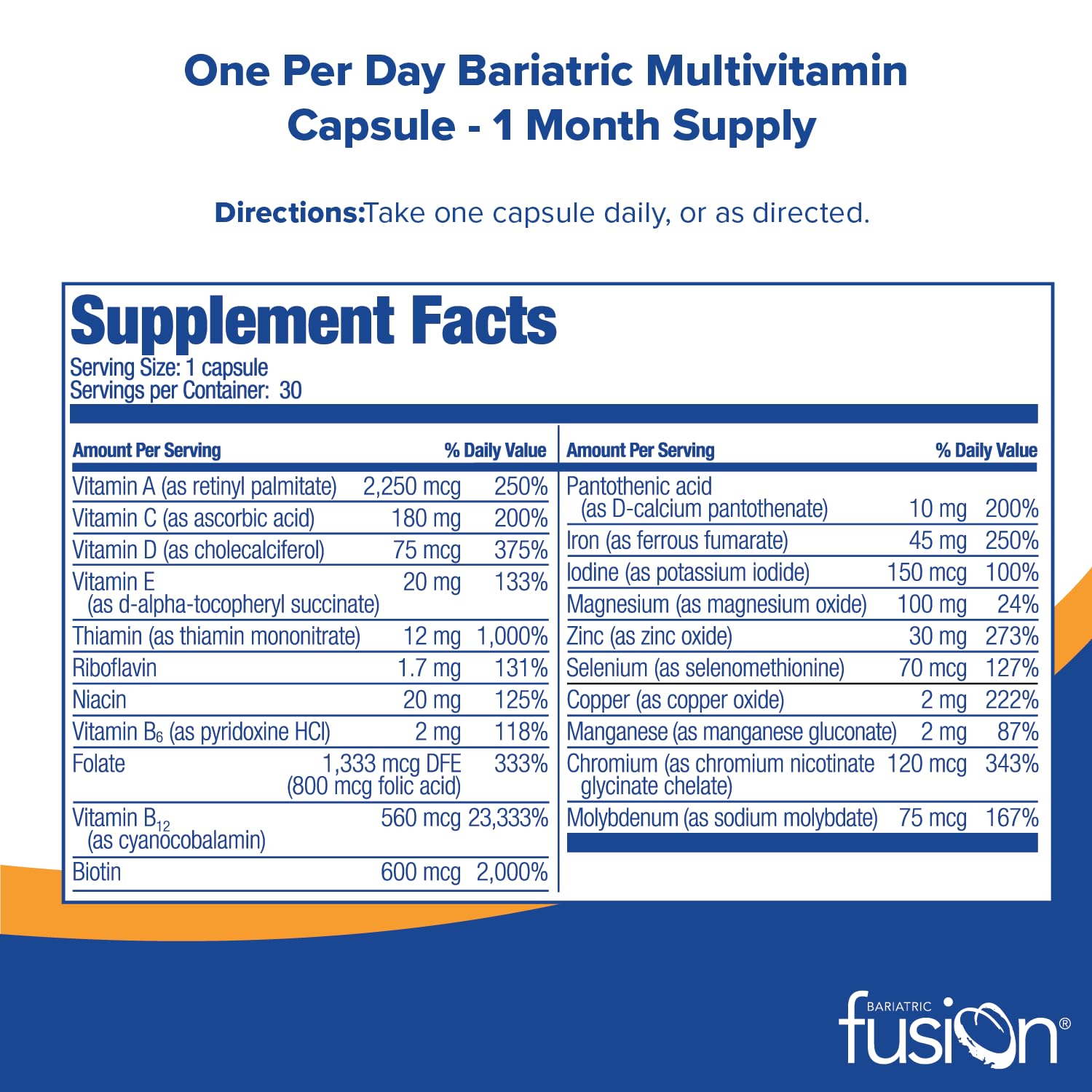 Foto 2 | Multivitamínico Bariatric Fusion con Hierro 30 Capsulas - Venta Internacional