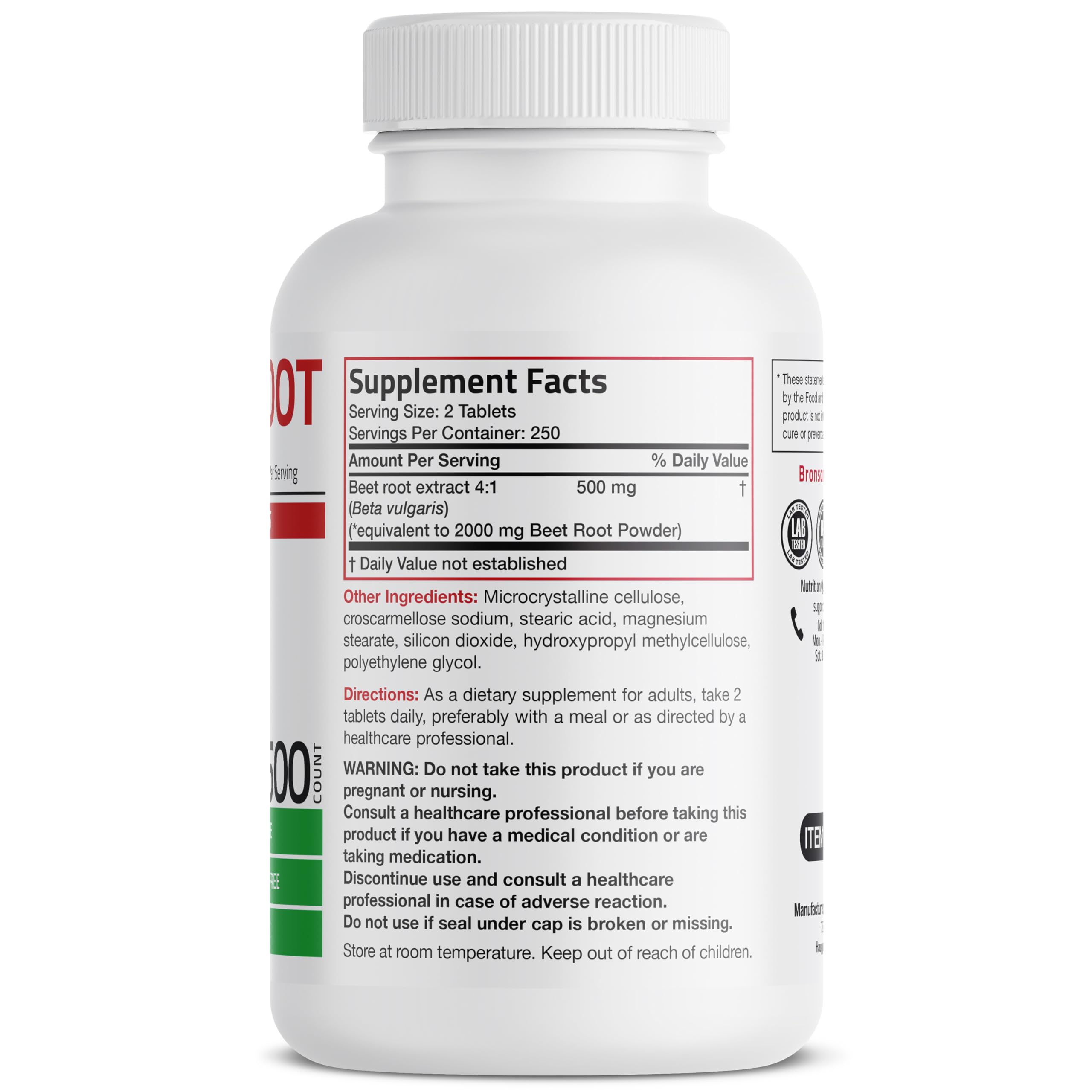 Foto 3 pulgar | Suplemento Bronson Beet Root Extra Strength 500 Comprimidos - Venta Internacional