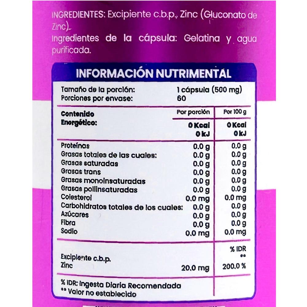 Foto 3 pulgar | Suplemento Alimenticio Tri-Flow Zinc Quelado 20 mg 60 Cápsulas de 500 mg