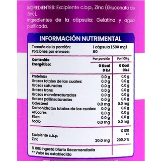 Foto 2 | Suplemento Alimenticio Tri-Flow Zinc Quelado 20 mg 60 Cápsulas de 500 mg