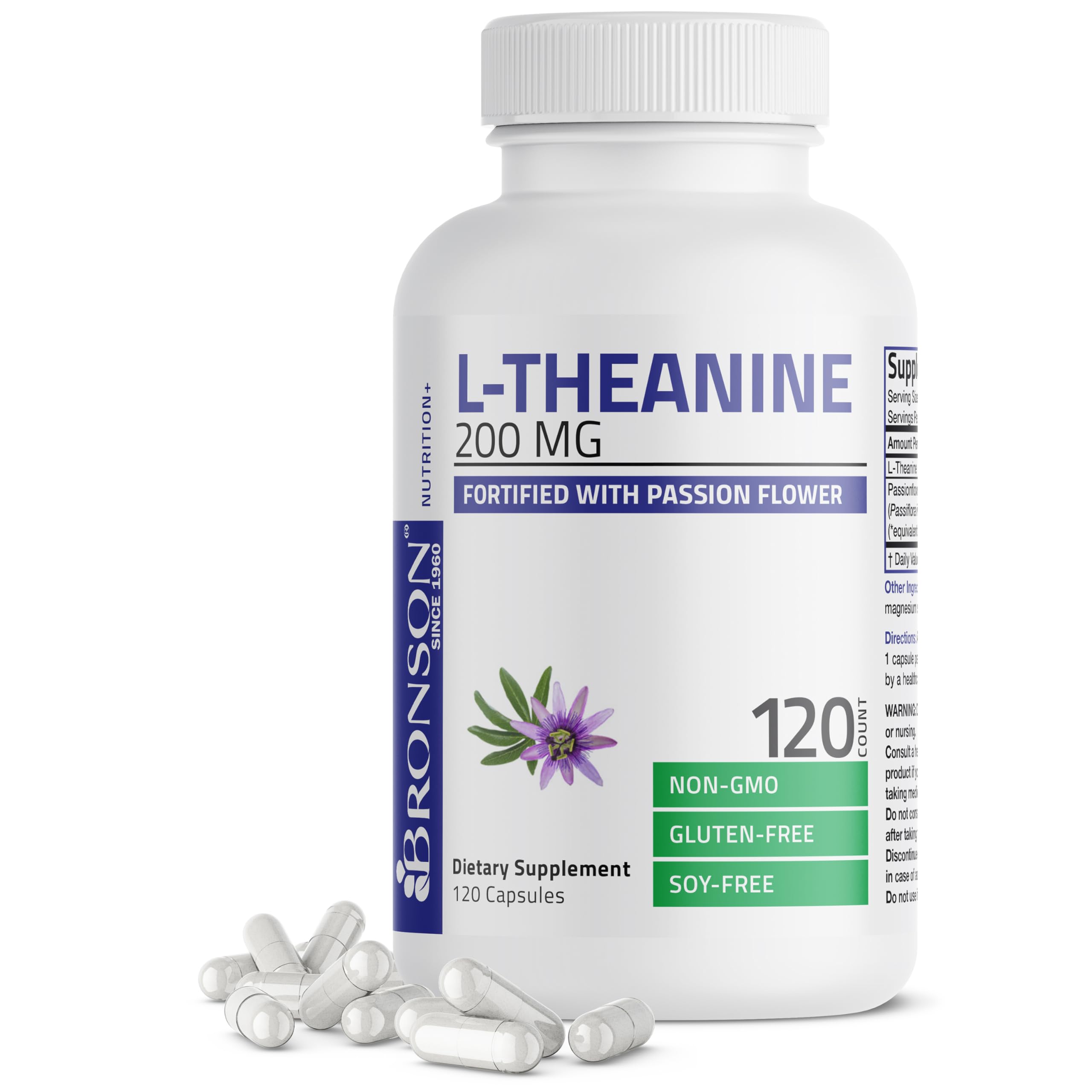 Suplemento Bronson L-teanina 200 Mg Con Pasiflora 120 Cápsulas - Venta Internacional