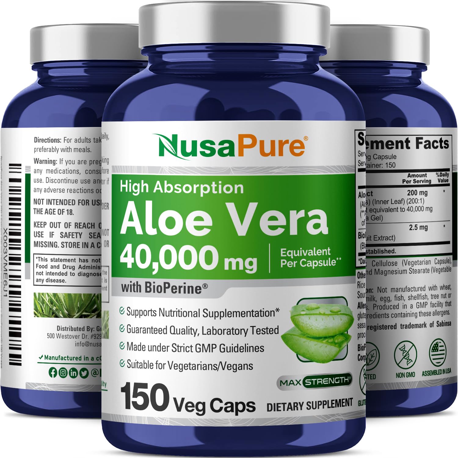 Foto 5 pulgar | Suplemento Nusapure Aloe Vera de 150 Cápsulas-Venta Internacional