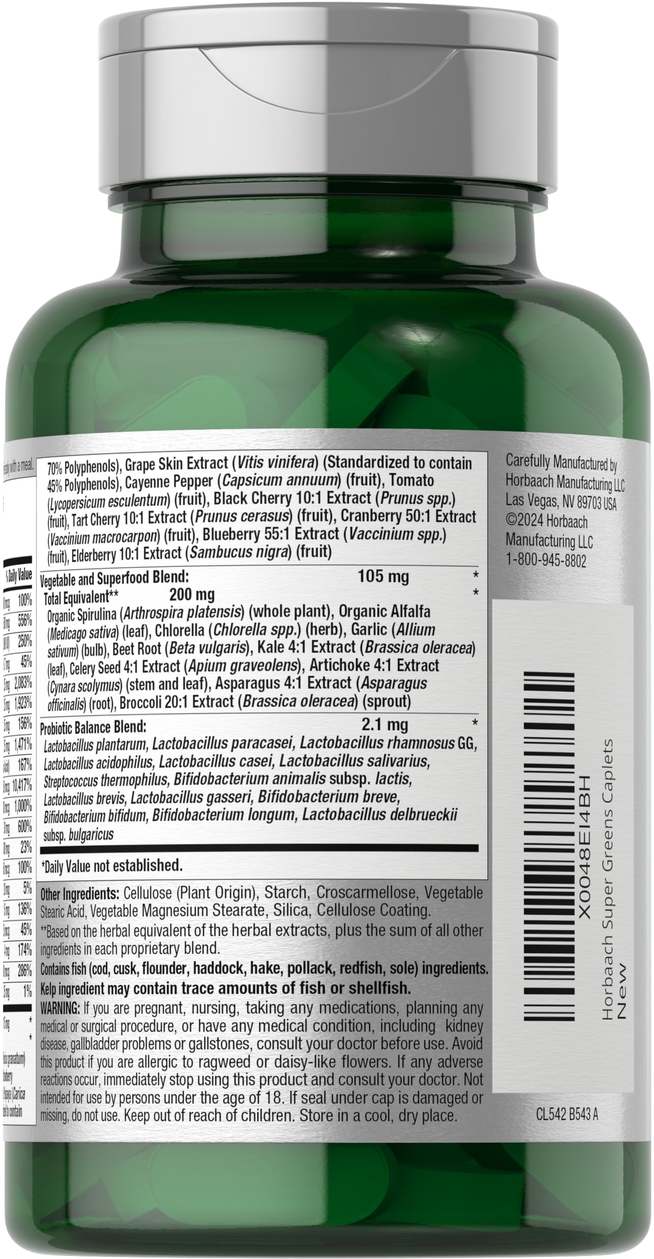Foto 4 pulgar | Suplemento Horbäach Super Greens Con Probióticos 150 Cápsulas - Venta Internacional.