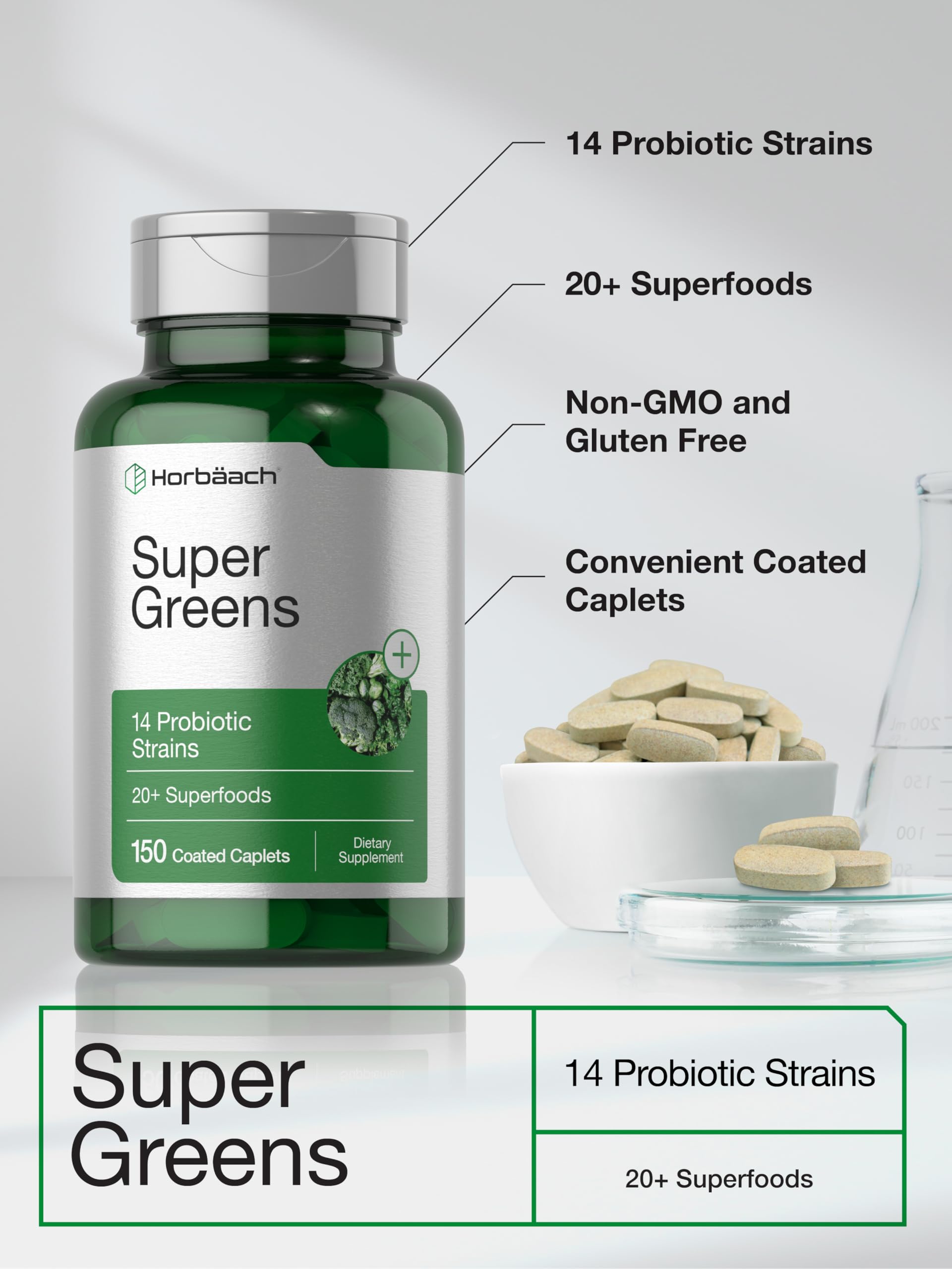 Foto 5 pulgar | Suplemento Horbäach Super Greens Con Probióticos 150 Cápsulas - Venta Internacional.