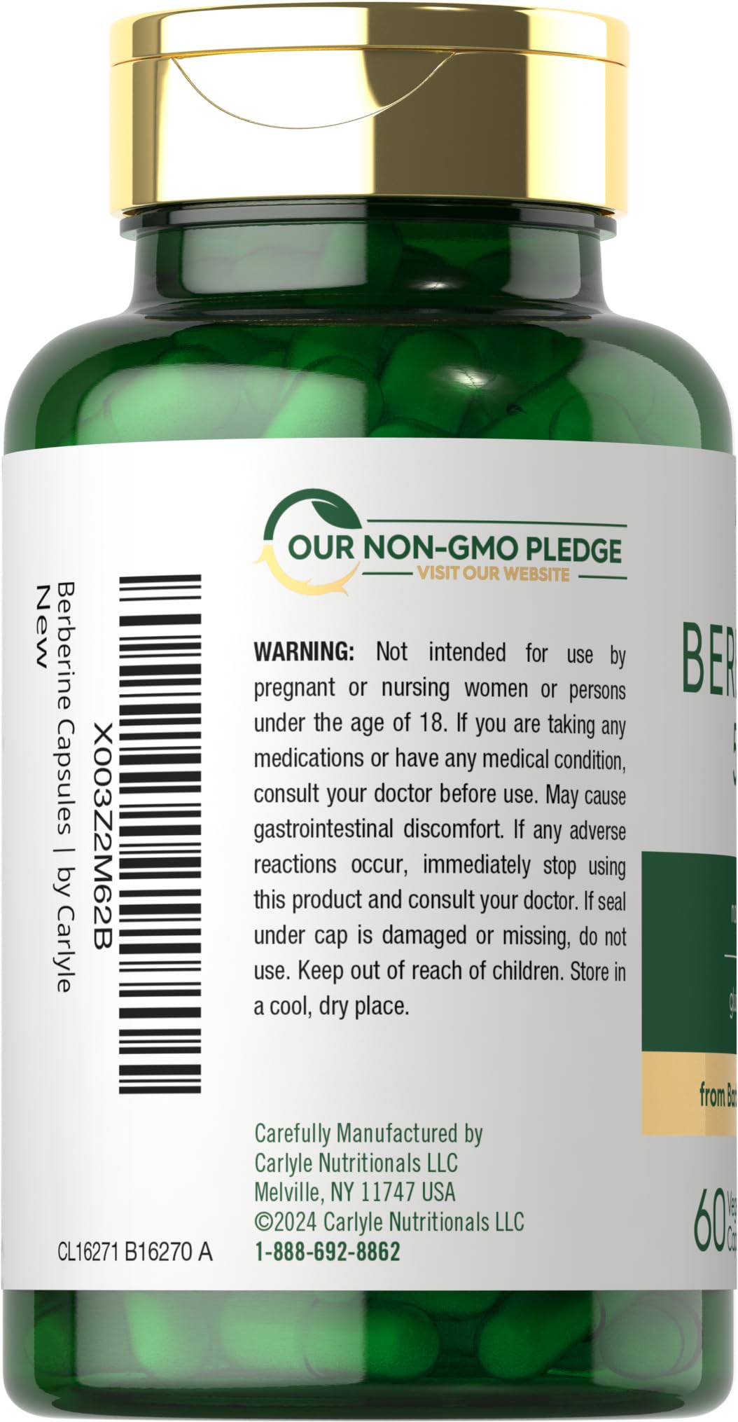Foto 4 pulgar | Suplemento Carlyle Berberine Hcl 500 Mg 60 Cápsulas - Venta Internacional