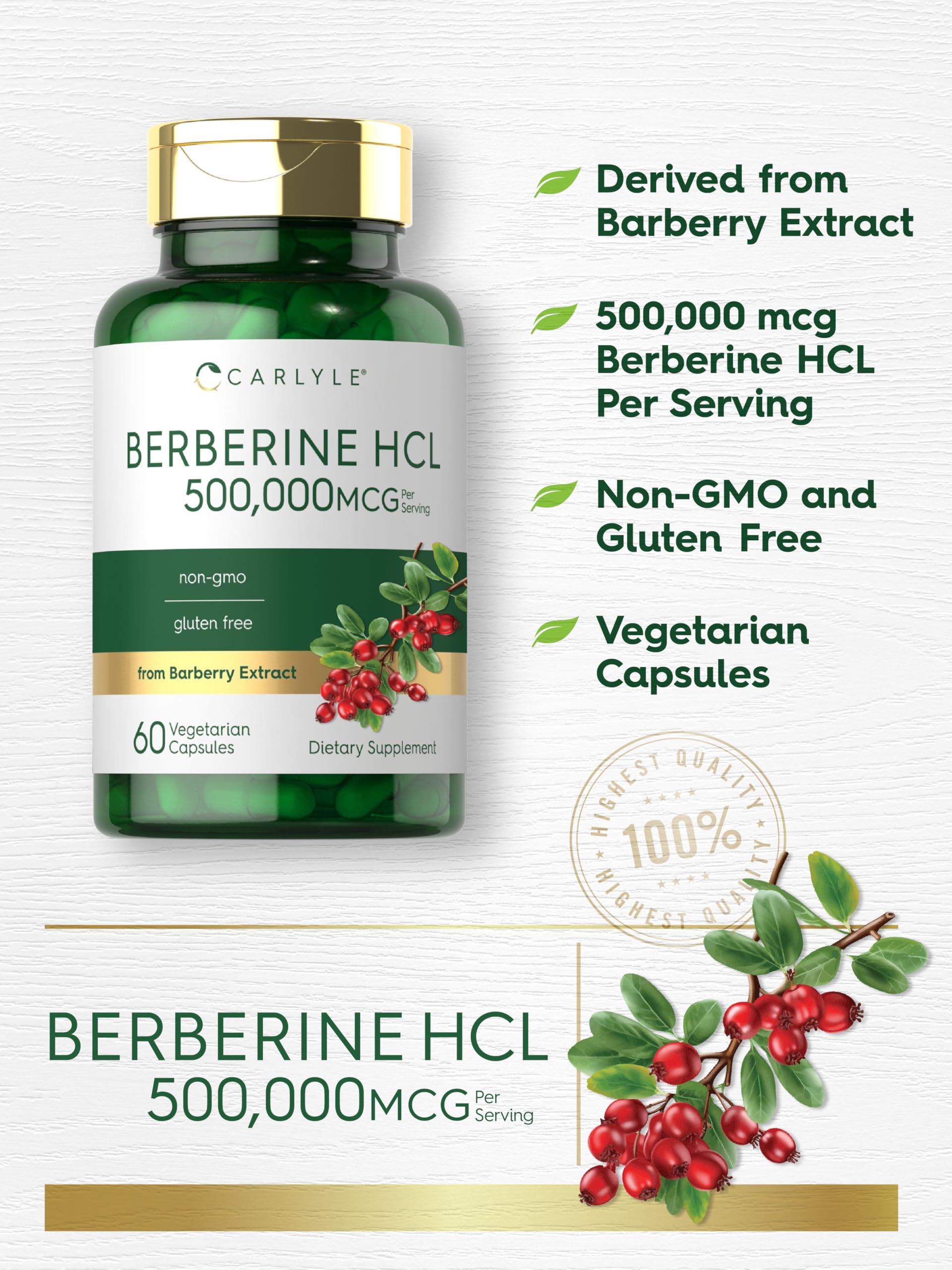 Foto 5 pulgar | Suplemento Carlyle Berberine Hcl 500 Mg 60 Cápsulas - Venta Internacional