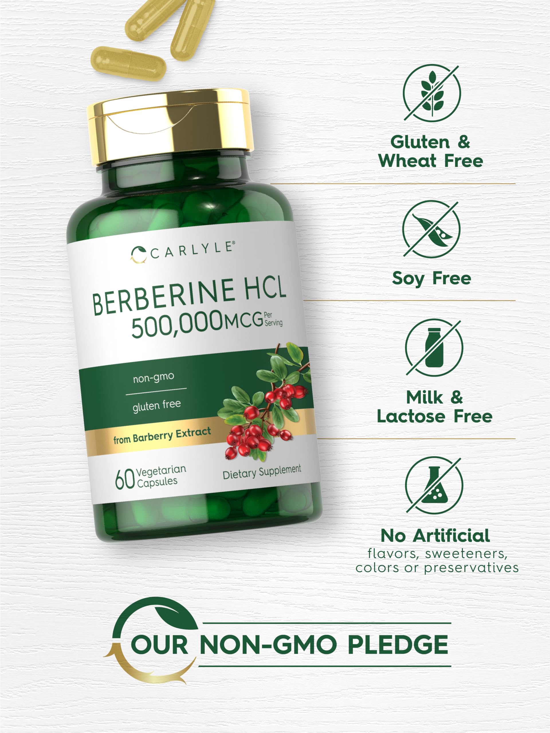Foto 6 pulgar | Suplemento Carlyle Berberine Hcl 500 Mg 60 Cápsulas - Venta Internacional