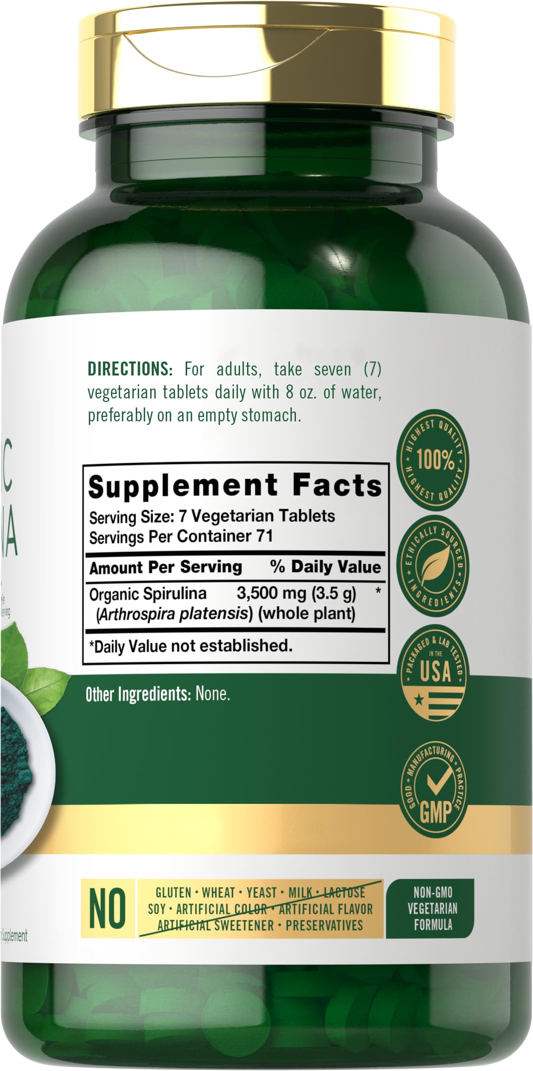 Foto 3 pulgar | Suplemento Carlyle Organic Spirulina en Tabletas de 3500 Mg 500 Unidades - Venta Internacional