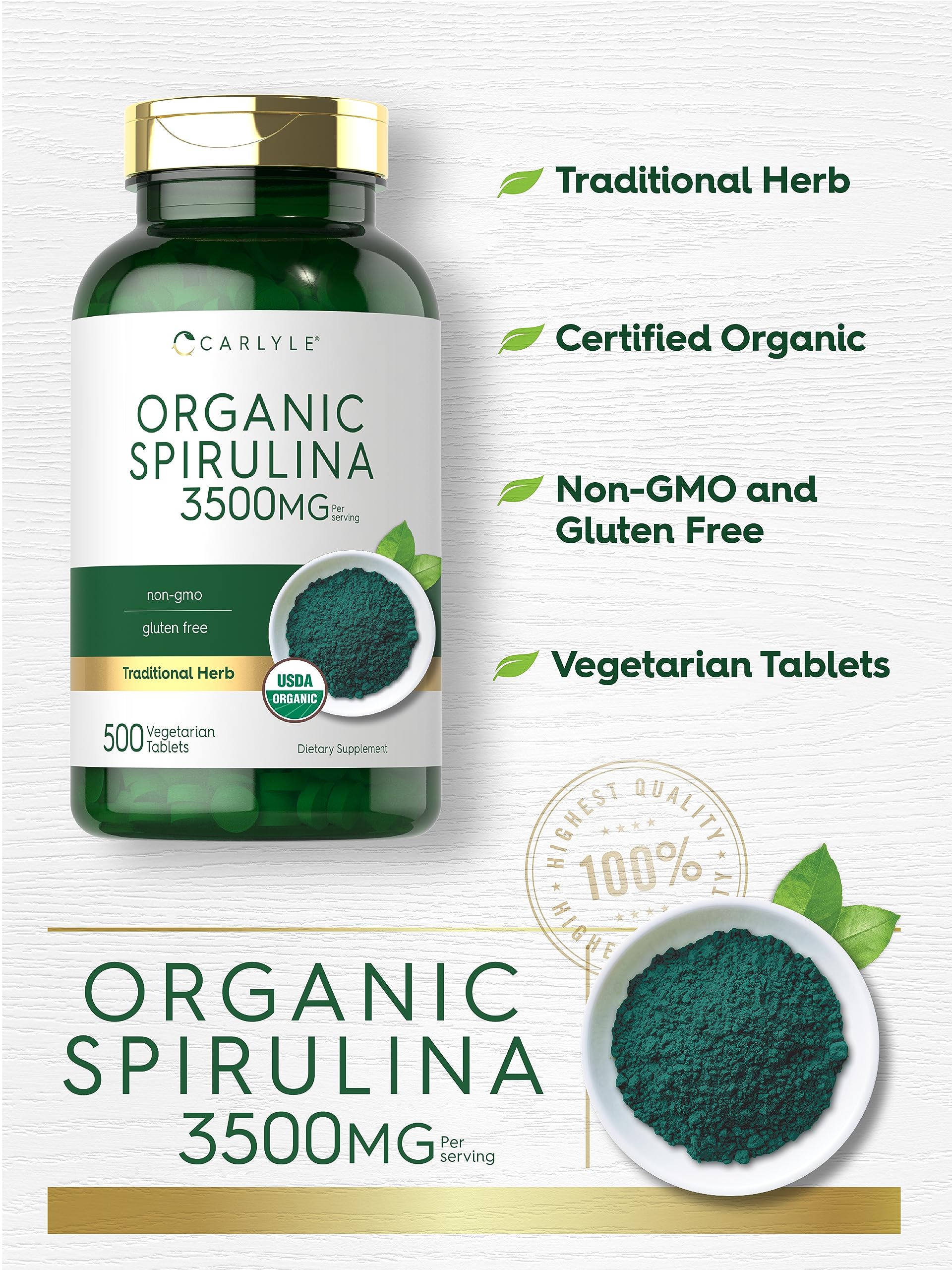Foto 5 pulgar | Suplemento Carlyle Organic Spirulina en Tabletas de 3500 Mg 500 Unidades - Venta Internacional