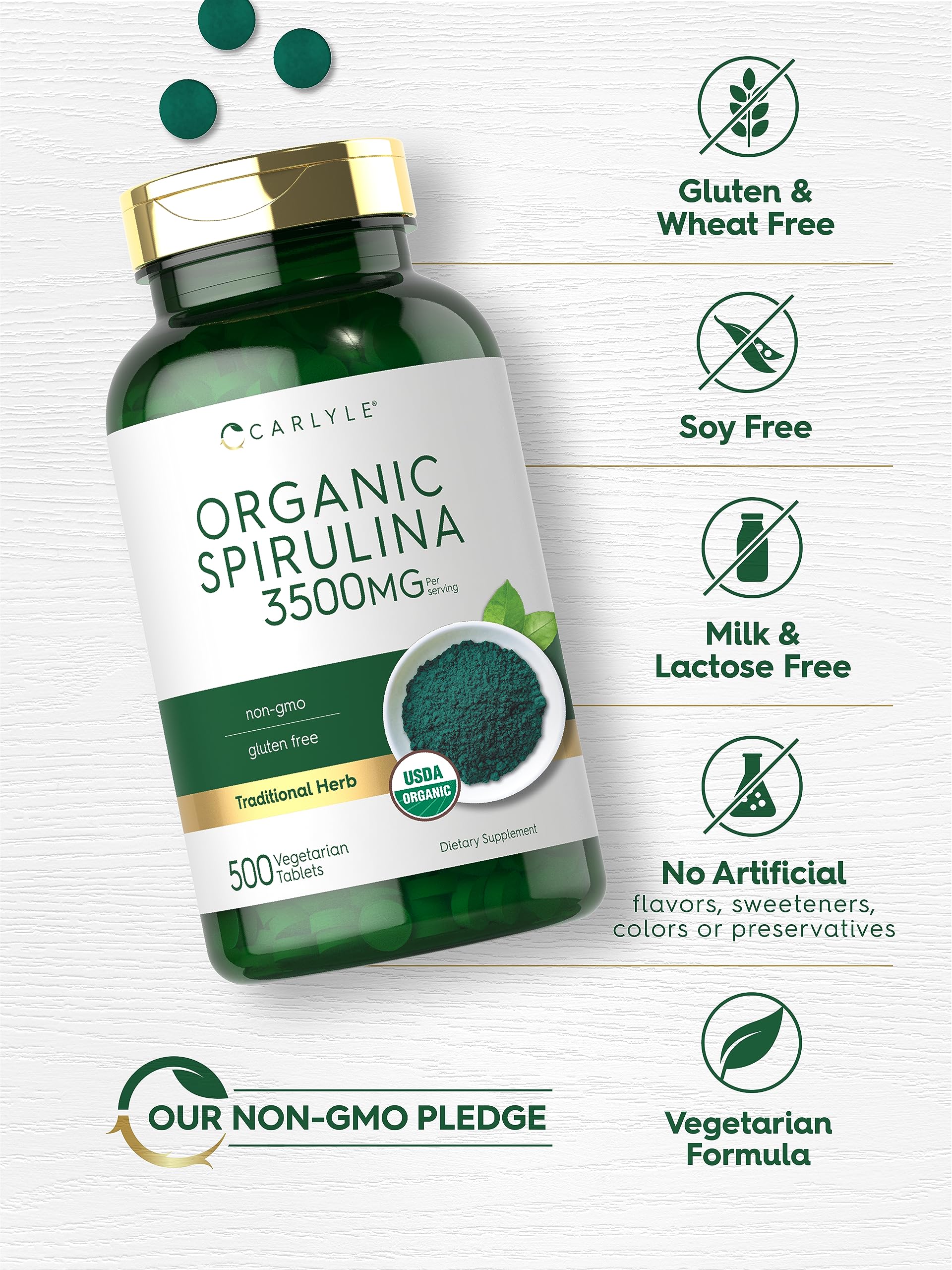 Foto 6 pulgar | Suplemento Carlyle Organic Spirulina en Tabletas de 3500 Mg 500 Unidades - Venta Internacional
