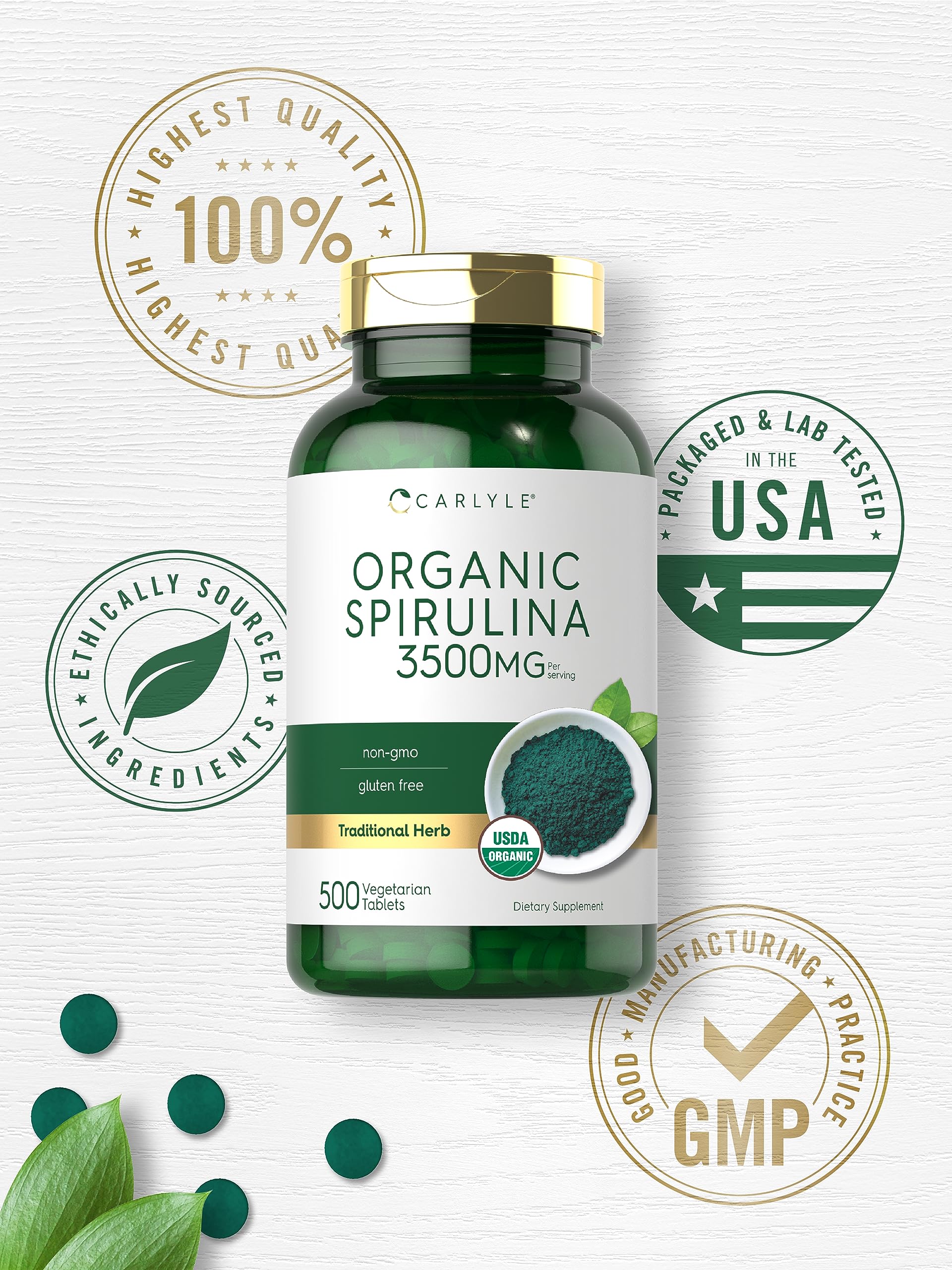 Foto 7 pulgar | Suplemento Carlyle Organic Spirulina en Tabletas de 3500 Mg 500 Unidades - Venta Internacional